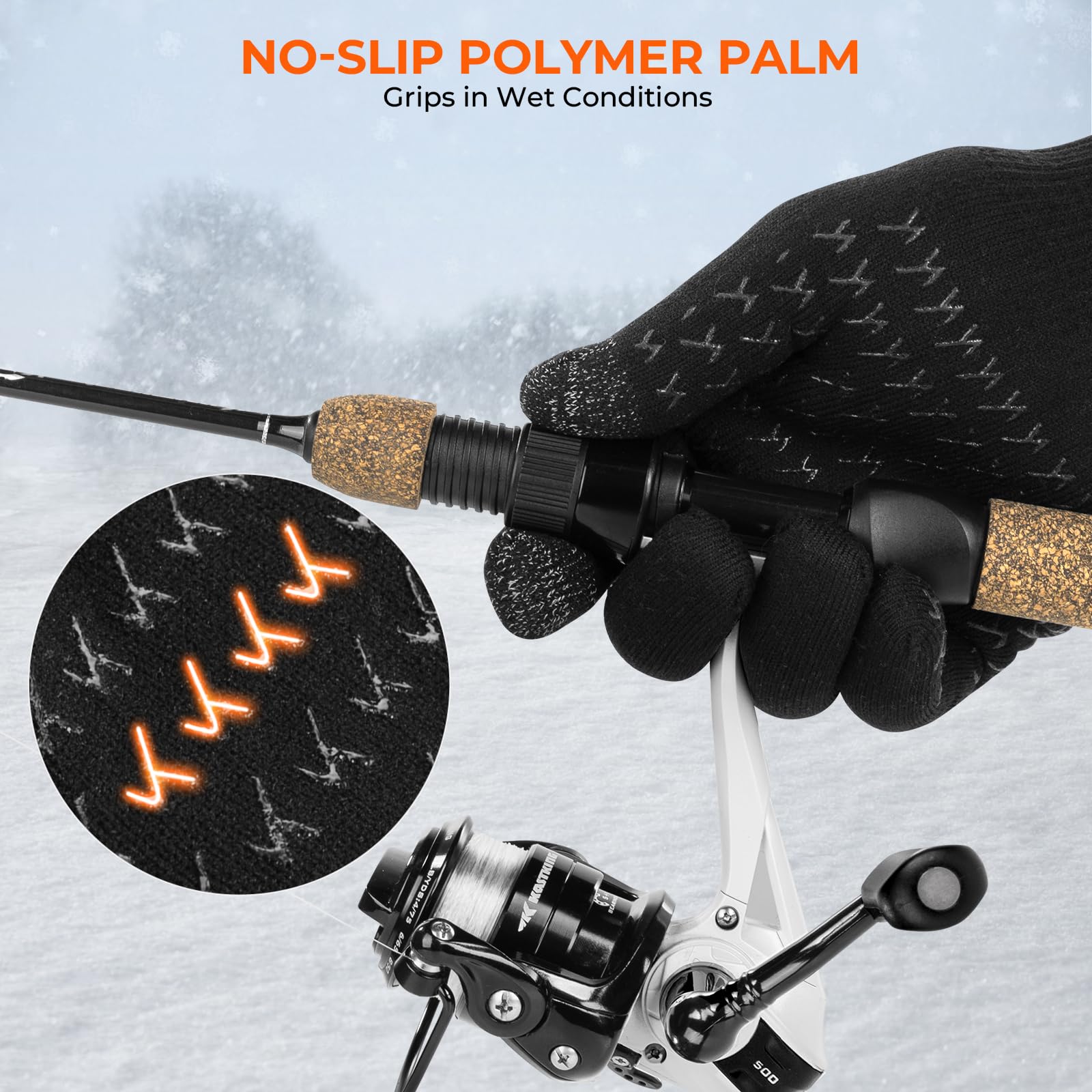 KastKing HydroFlex Waterproof Fishing Gloves, Touchscreen Compatible, Non-Slip Palm, 4-Way Stretch, Extended Cuff for Winter & Ice Fishing, Kayak, Boating, Unisex