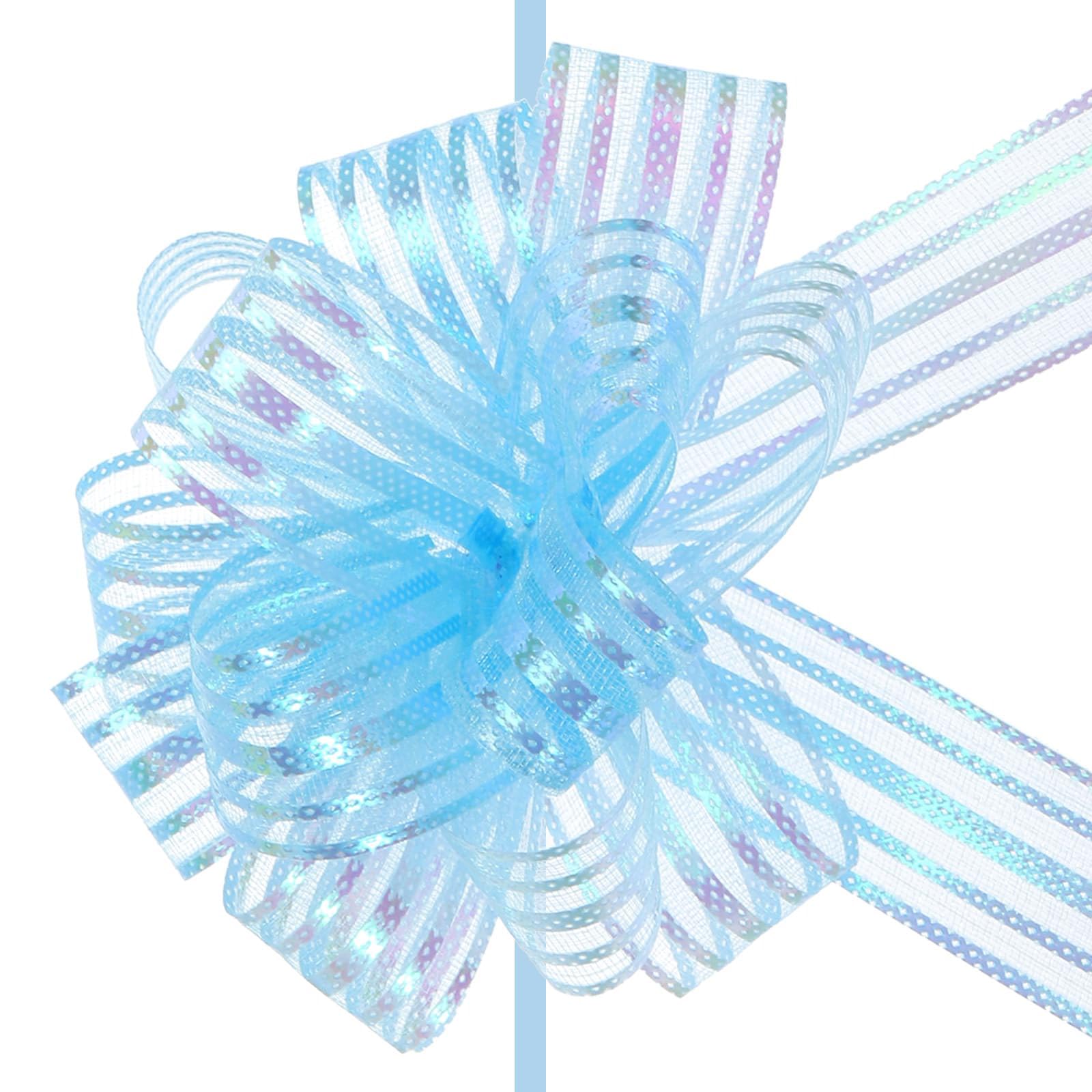 TA-VIGOR 5Pcs 4 Inch Large Organza Pull Bows, Light Blue Chiffon Gift Wrapping Ribbon Bows for Weddings, Gift Baskets, Presents, Christmas and Valentine’s Day Decorations
