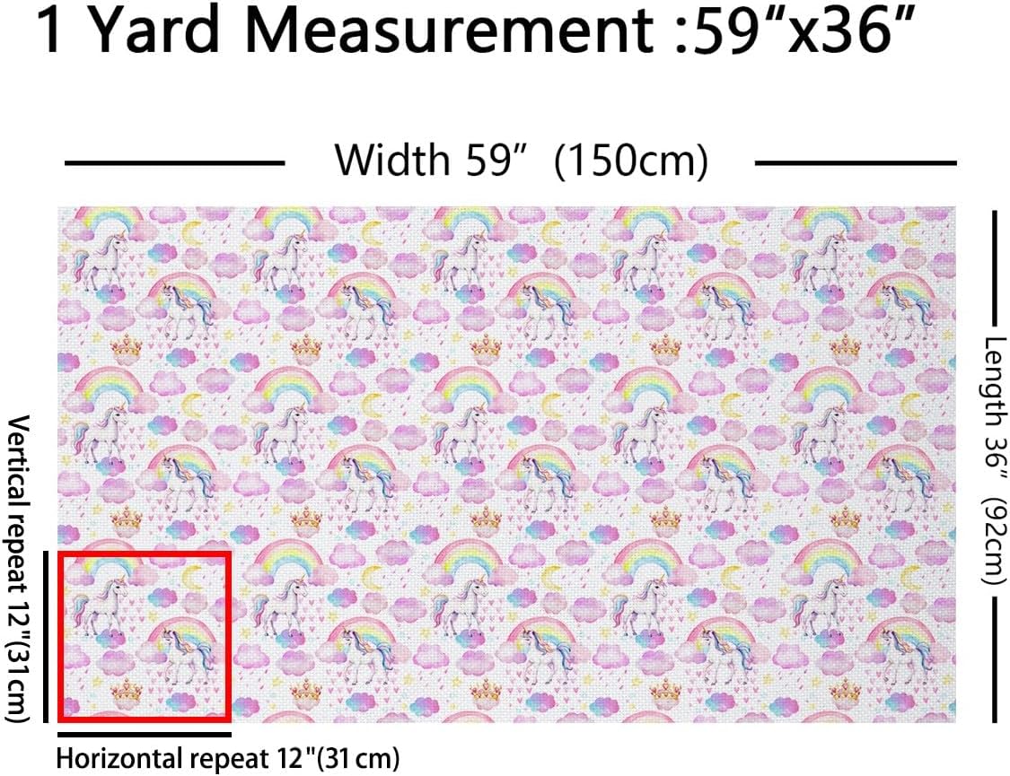 Dreamy Unicorn Fabric by The Yard,Girly Pink Starry Sky Upholstery Fabric,Princess Crown Rainbow Print Decorative Fabric,Watercolor Sky Graffiti Sewing Supplies,3 Yards,108" L x 59" W,108" L x 59" W