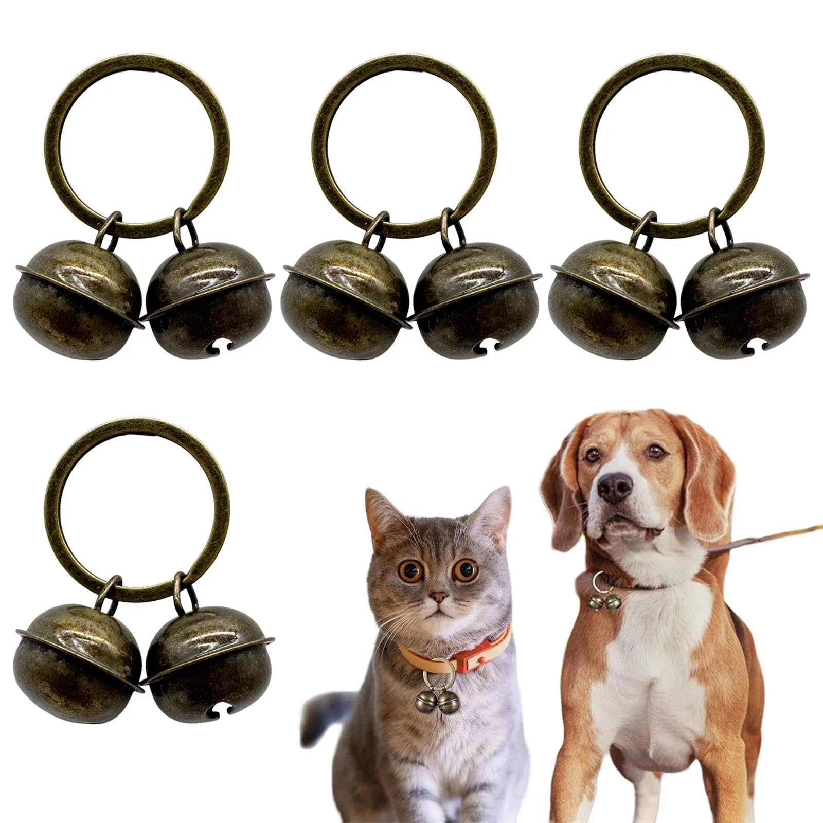 Solvind 4 Pack 20mm Brass Pet Collar Bells with Key Rings, Extra Loud Anti-Lost Dog Cat Bells, Premium Metal Pet Tracker Bells for Small Medium Pets, Wildlife Alert Collar Accessories