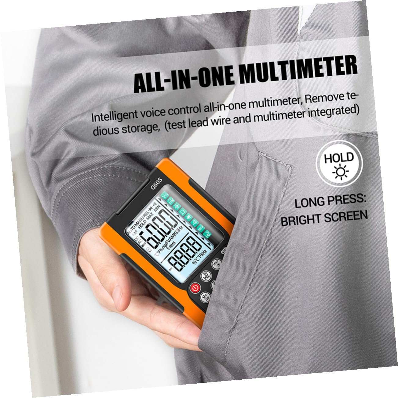 Intelligent Voice Control Digital Multimeter with Backlight Operation High-Definition Display for Voltage Temperature Frequency and Diode Testing