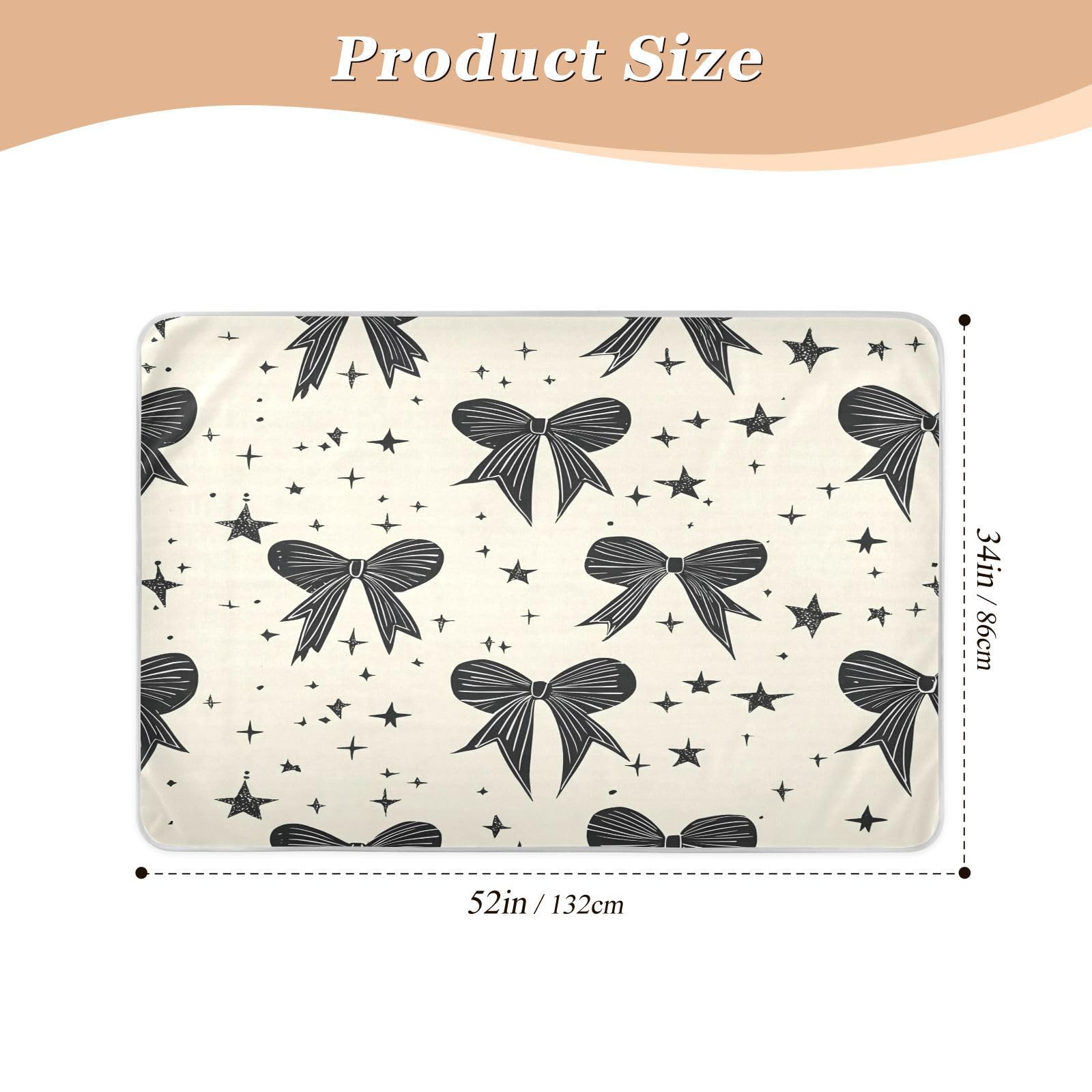 BOESI Graffiti Black Bow Pattern Waterproof Pads for Bedwetting and Incontinence, Reusable Pads, Reusable Diaper Pads for Bed, Sofa, Travel