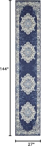 Miniatura 2 de Nourison Grafix - Alfombra persa azul marino de 2 pies 3 pulgadas x 12 pies, fácil de limpiar, no se desprenden hilos, para dormitorio, sala de