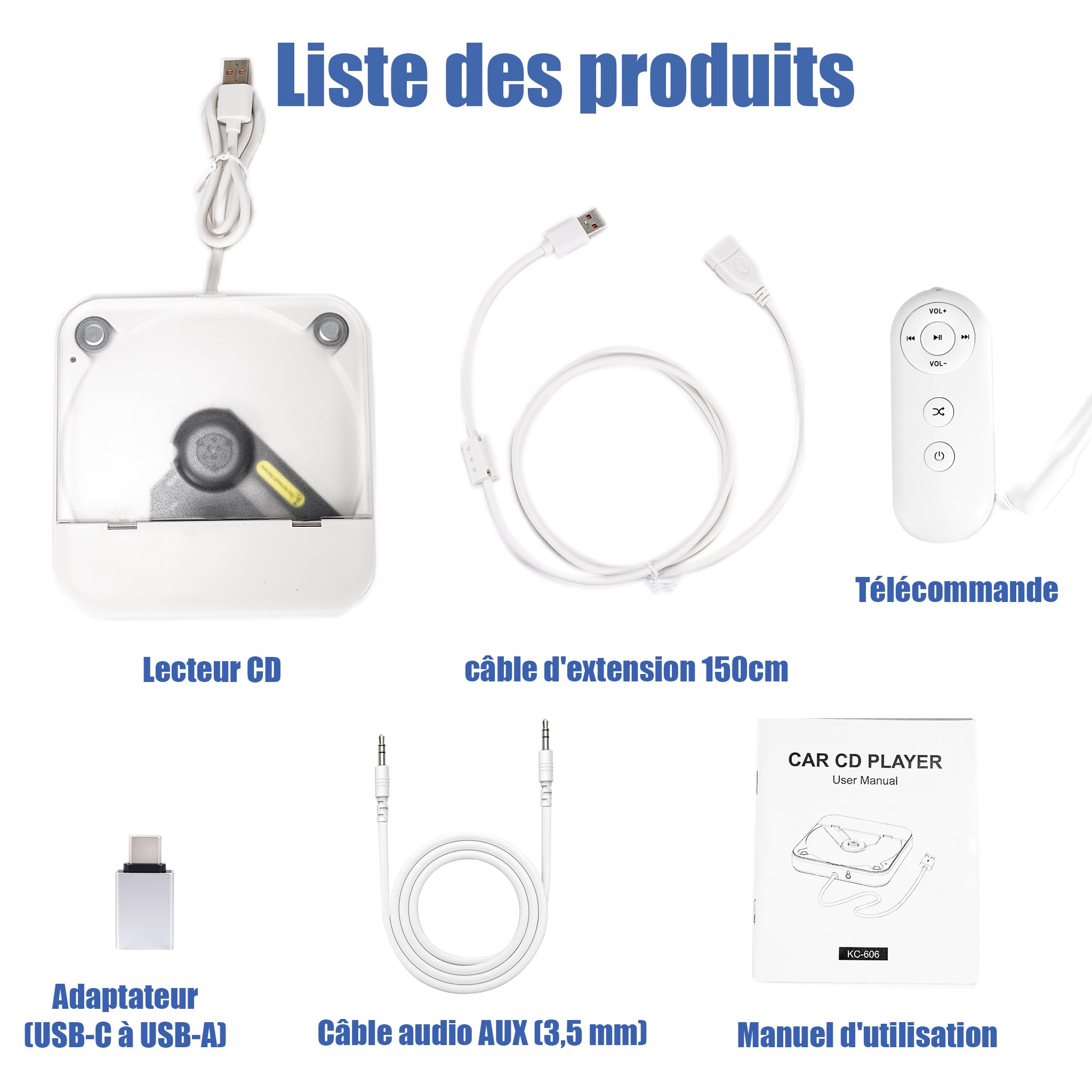 Lecteur CD pour Voiture avec Protection Antichoc en Silicone – Lecteur CD Portable Externe avec USB Rallonge CD Player Voiture pour PC TV Haut-parleurs Externes