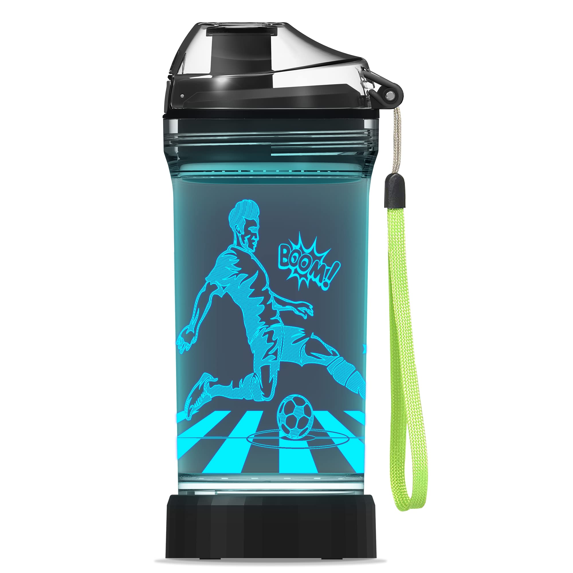 Lightzz Soccer Water Bottle with 3D Glowing Light Up, 14 OZ Tritan BPA Free Kids Water Bottle, Creative Ideal Travel Soccer Cup Gift for Boys 8-12 Child Holiday Camping Picnic