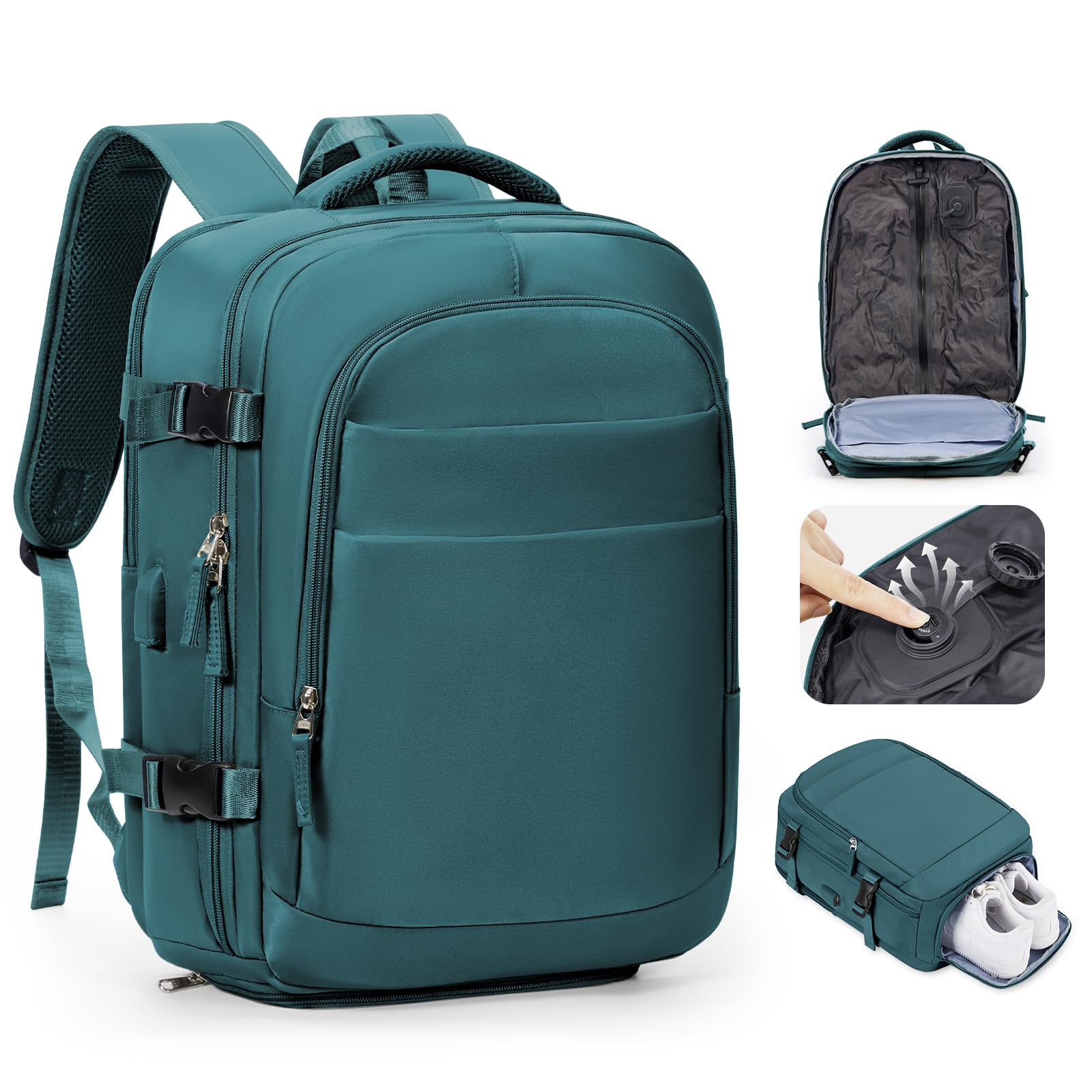 kibachev Vakuum Rucksack Handgepäck Flugzeug 40x30x20 für Ryanair, Reiserucksack mit Schuhfach, Laptop Rucksack Herren Damen, Travel Backpack