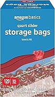 Amazon Basics Quart Slider Food Storage Bags, BPA-Free Stand & Fill, 120 Count - Leakproof Kitchen Storage
