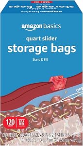Amazon Basics Slider Quart Food Storage Bags with Stand-Up Bottom, Easy to Fill, BPA Free, 120 Count (Previously Solimo)