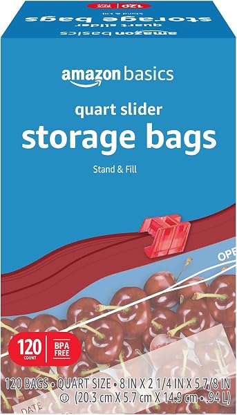 Amazon Basics Slider Quart Food Storage Bags with Stand-Up Bottom, Easy to…