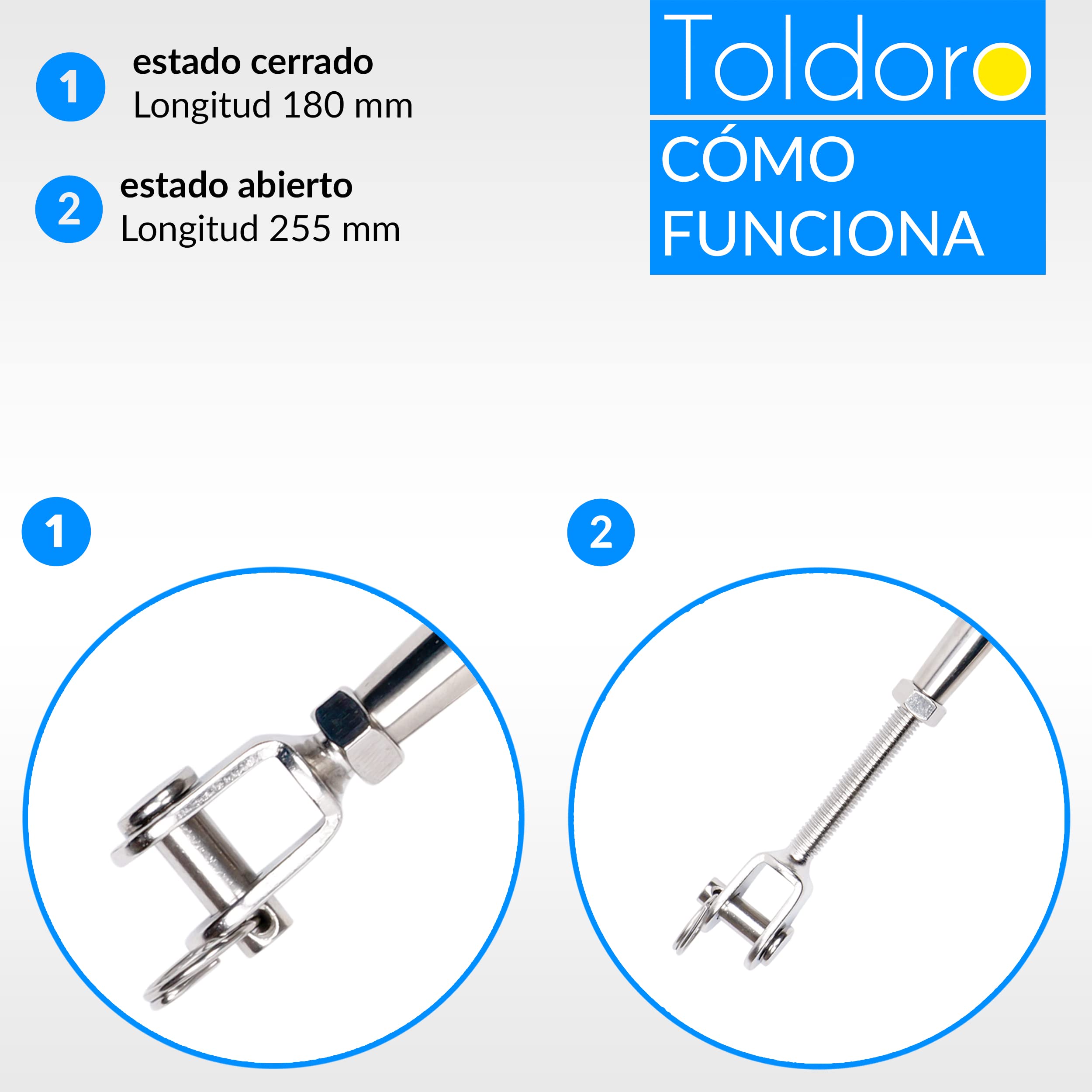 Toldoro M6 | M8 | M10 Tensor de antena de acero inoxidable V4A | Tensor de toldo, tensor de cuerda, tensor de alambre, horquilla/horquilla | forma cerrada