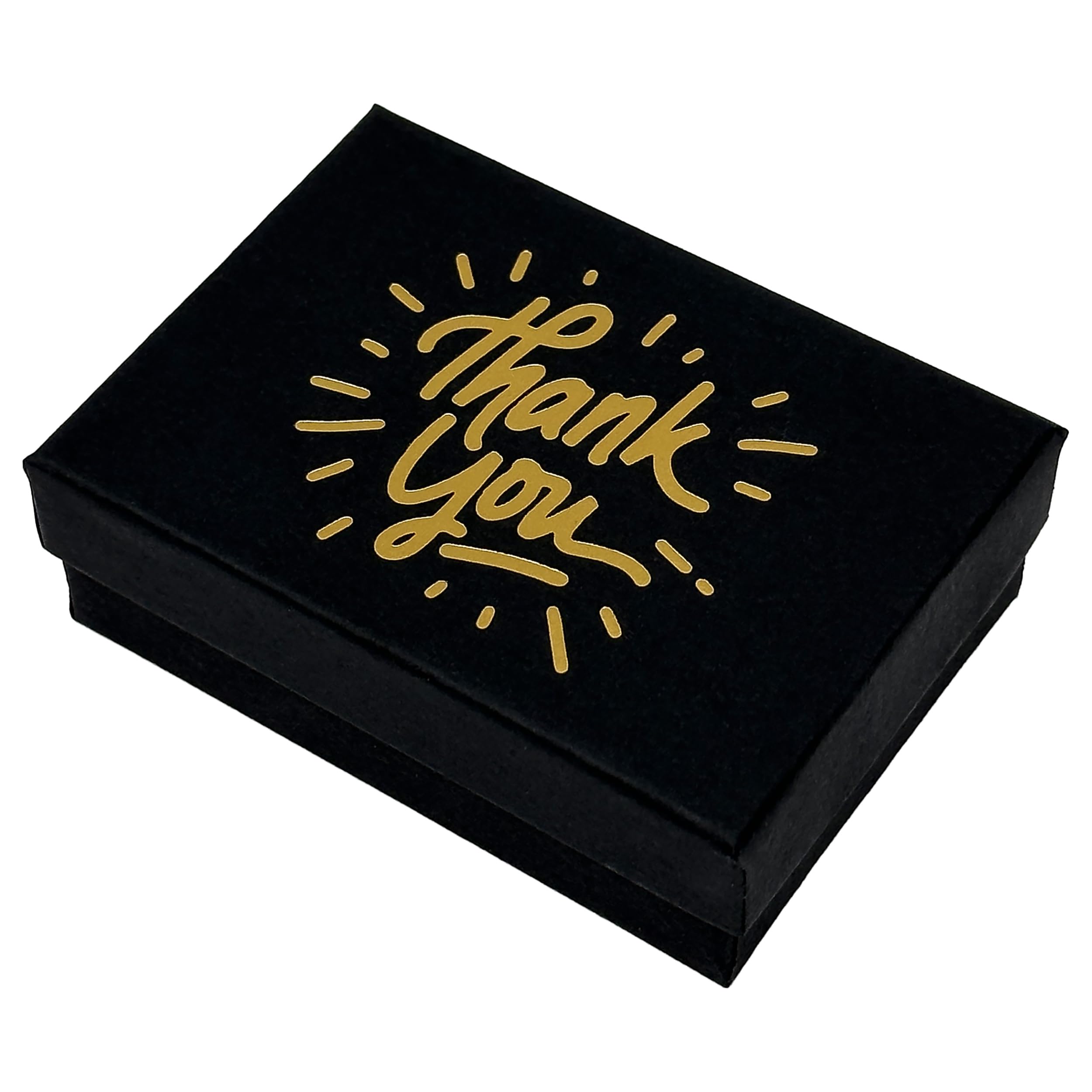 TheDisplayGuys - 10-Pack Cardboard Kraft Paper Gift Boxes w. Lid & Cotton Padding - Black/Gold "Thank You" - 3.3" x 2.3" x 1.0" (#32)