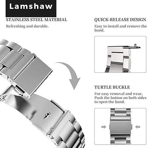 Blueshaweu Compatible for OnePlus Watch 2 Band, Quick Release Stainless Steel Metal Replacement Straps Compatible for OnePlus Watch 2, 1 Smartwatch (Silver) - 7