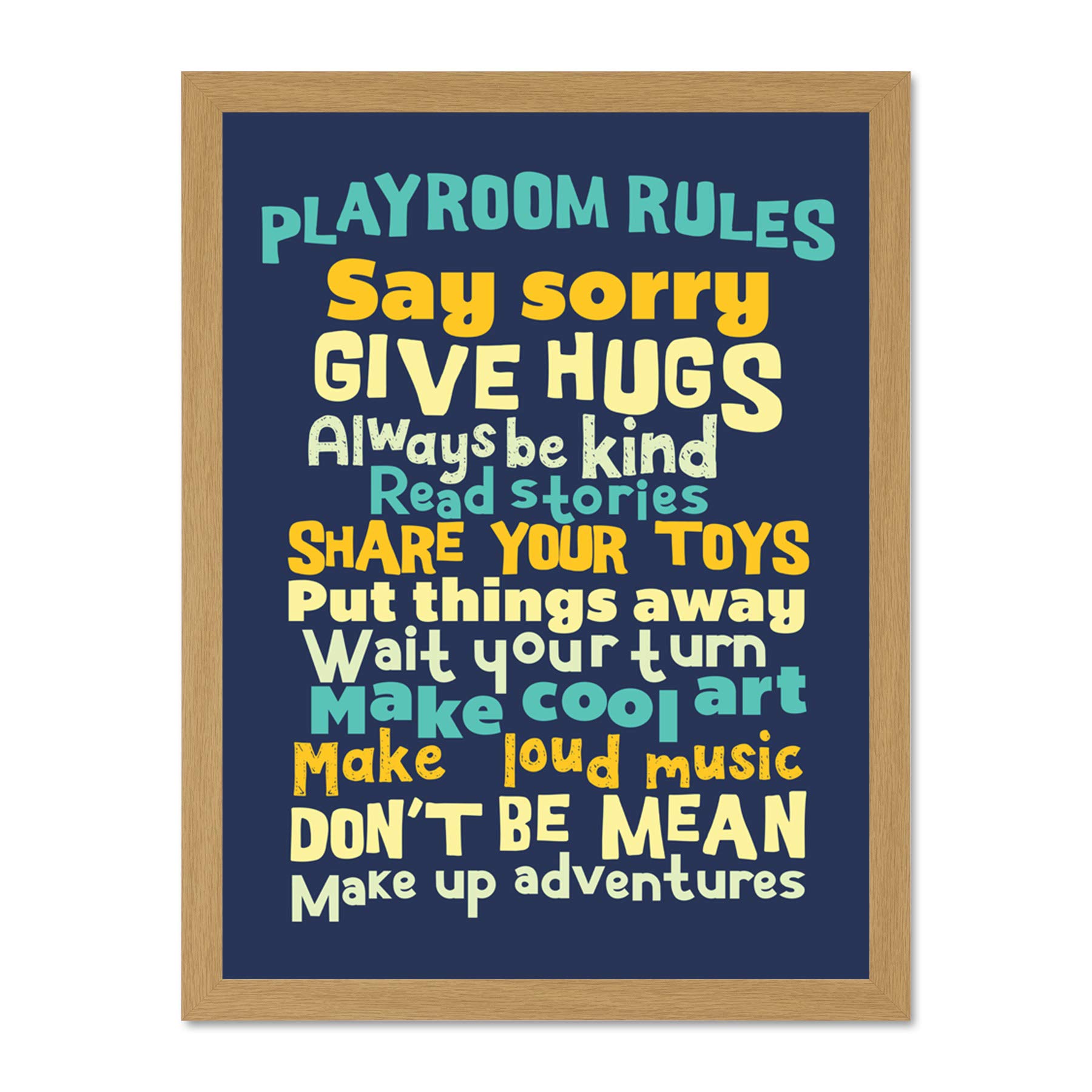 Kids Playroom Rules Fun Blue Large Framed Art Print Poster Wall Decor 18x24 inch