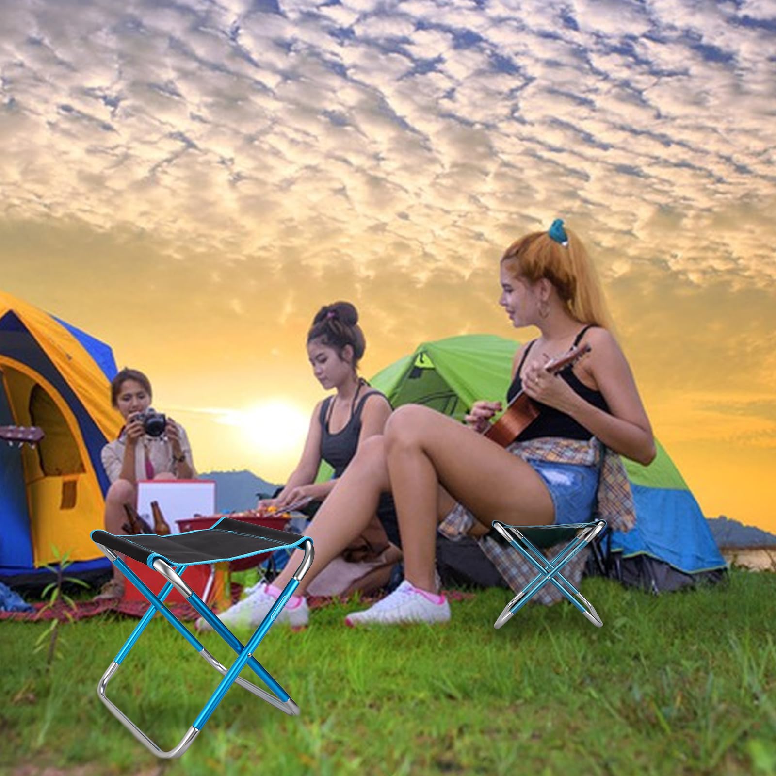 Tabouret Télescopique Tabouret Pliant Portable Tabouret De Camping Noir