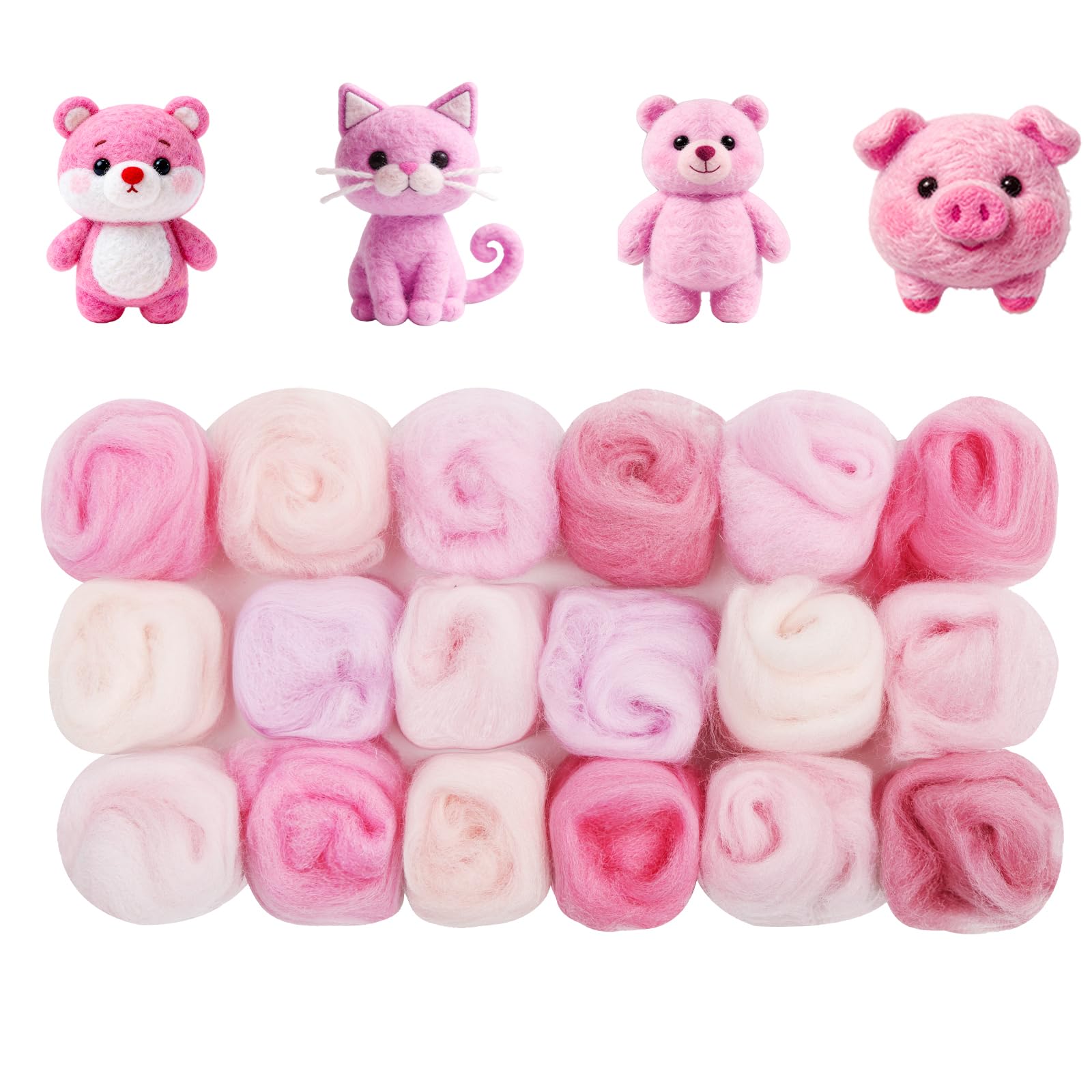 Ainiv 18 Pcs Felting Wool, Needle Felting Wool, 9 Colors x 2 Packs Fleece Roving Yarn, Beginner-Friendly Art Crafts, Starter Needle Fuzzy Felt Supplies for DIY Craft Beginners (Pink Series) — image 1