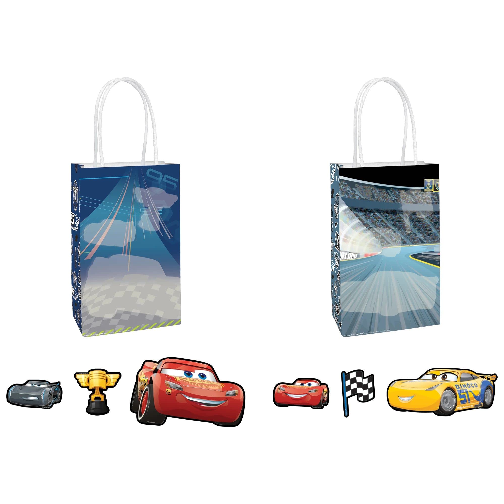 Multicolor Disney/Pixar Cars 3 Create Your Own Paper Bags With Add-Ons (Pack of 8) - 8.25" x 5" x 3.25" | Vibrant Design, Perfect for Kids' Parties &