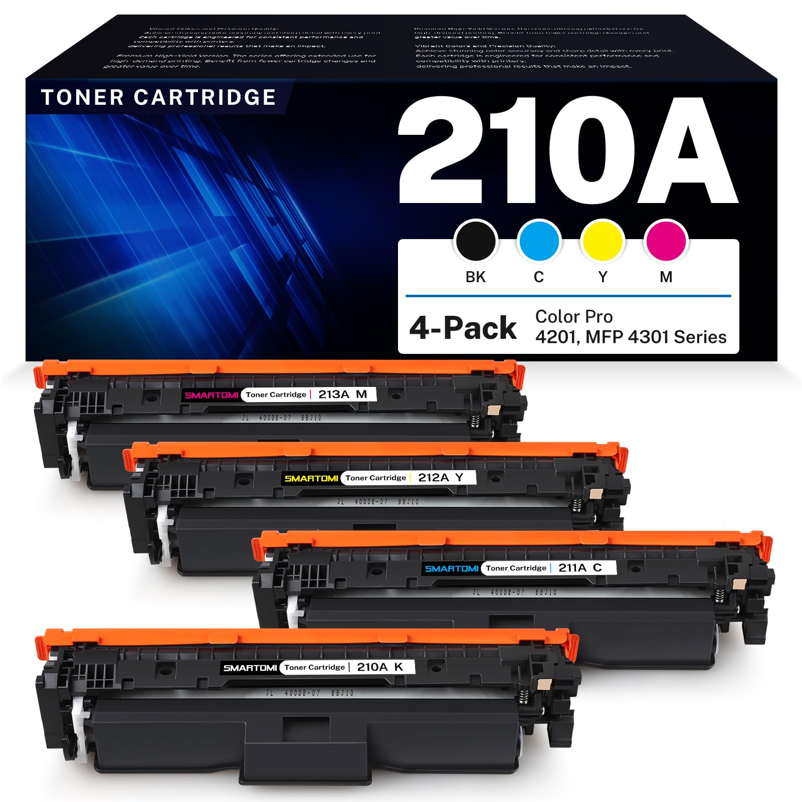 210A Toner Cartridges 4 Pack Compatible Replacement for HP 210A W2100A W2101A W2102A W2103A 210X Works with HP Color Pro MFP 4301 4201 Series 4201dw