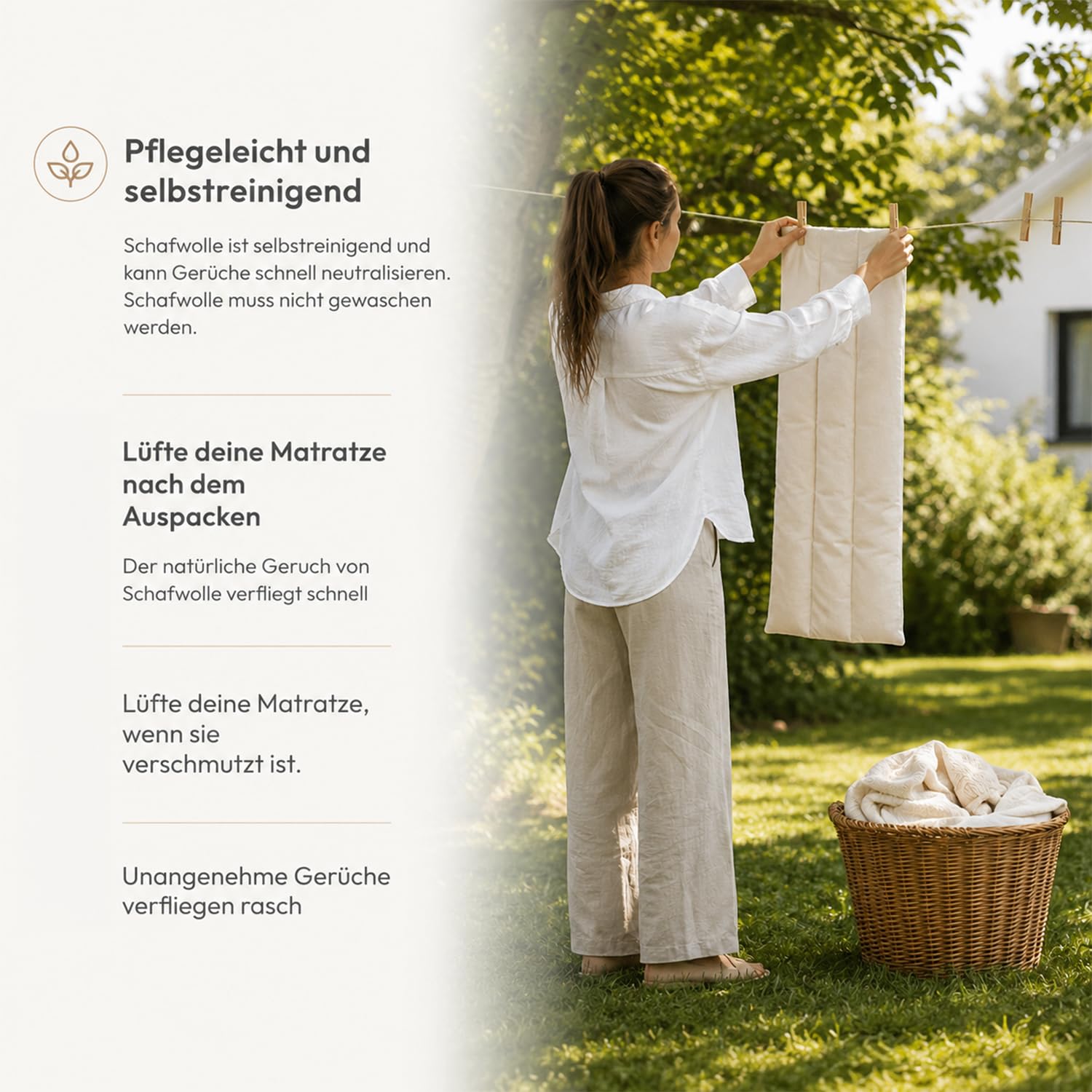 Premium Baby Federwiege mit Motor und Tipi - Federwiegen-Komplettset - Bio-Baumwolle und Matratze aus Schafwolle - ab Geburt bis 15 Kg - Babywiege