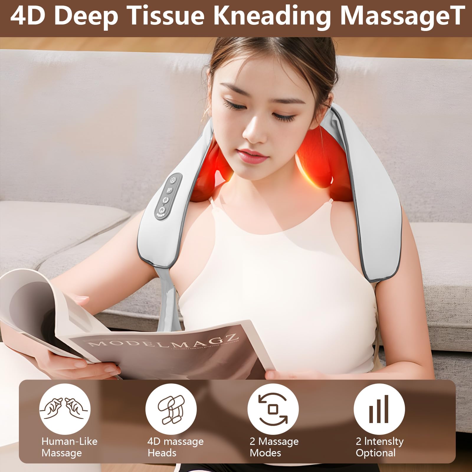 Nackenmassagegerät mit Wärme, Kabellos Shiatsu Massagegerät Nacken, 4D Nackenmassage, Elektrische Nacken Massage Massagegurt für Schulter,Beine,Geschenke für Männer, Frauen (A)