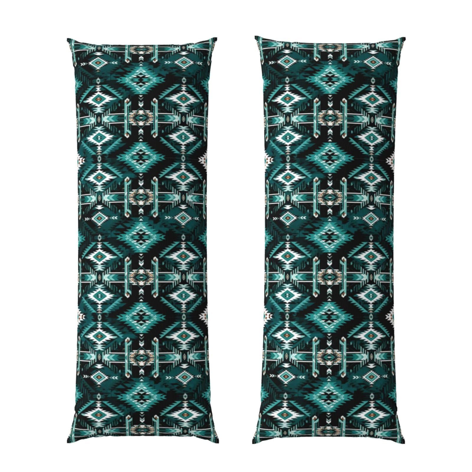 Body Pillowcase 20x60 Teal Turquoise Tribal Navajo Aztec Geometric Ethnic Pattern, Soft Velvet Pillow Cover with Hidden Zipper, Wrinkle Resistant Cushion Case for Bedroom Home Sleeping