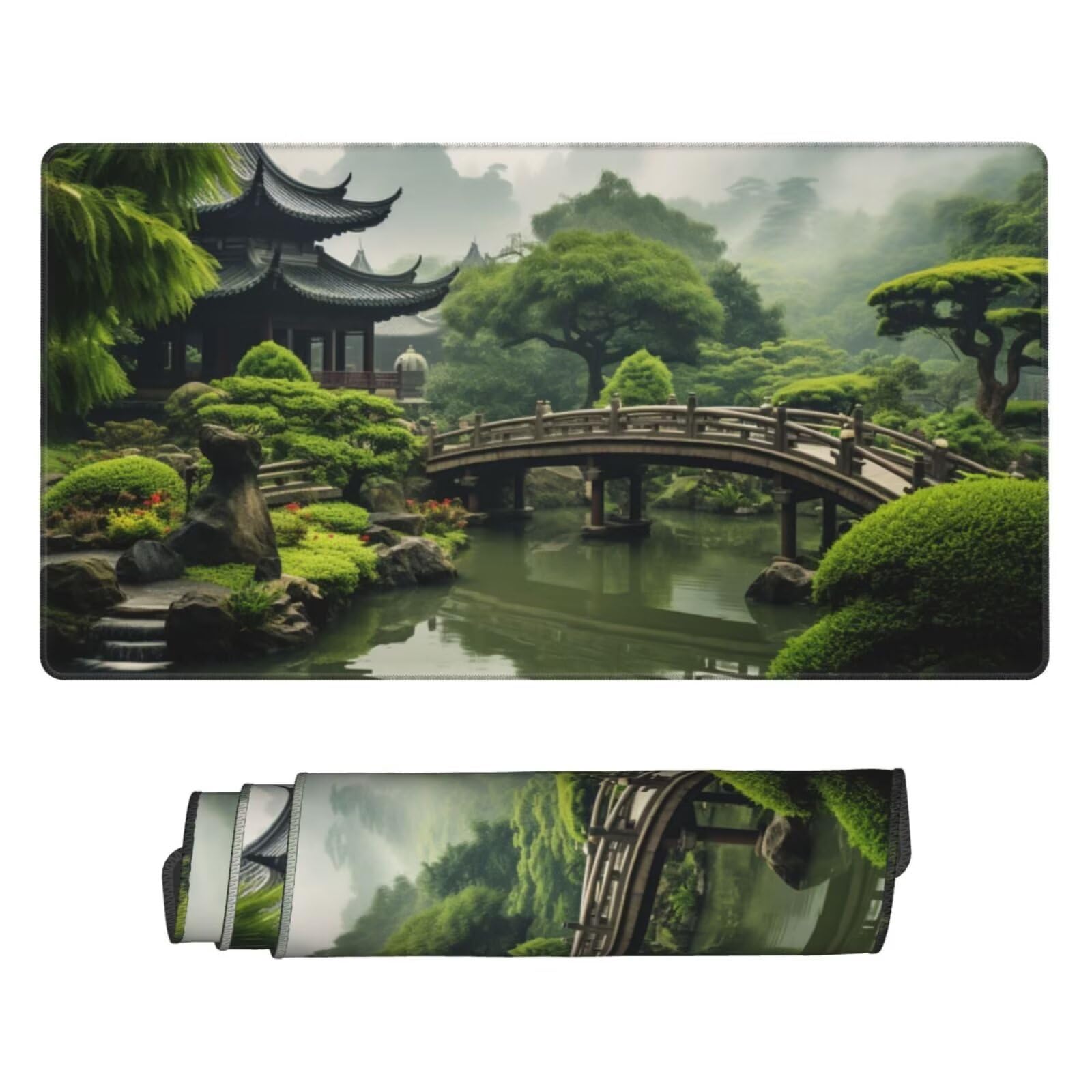 Gaming Mauspad XXL 900x600x3mm Mousepad Verlängertes Groß Mauspad Schreibtischauflage,Genähte Kanten rutschfeste Gummibasis,Verbessert Präzision Geschwindigkeit Office Chinesische Architektur L-3156