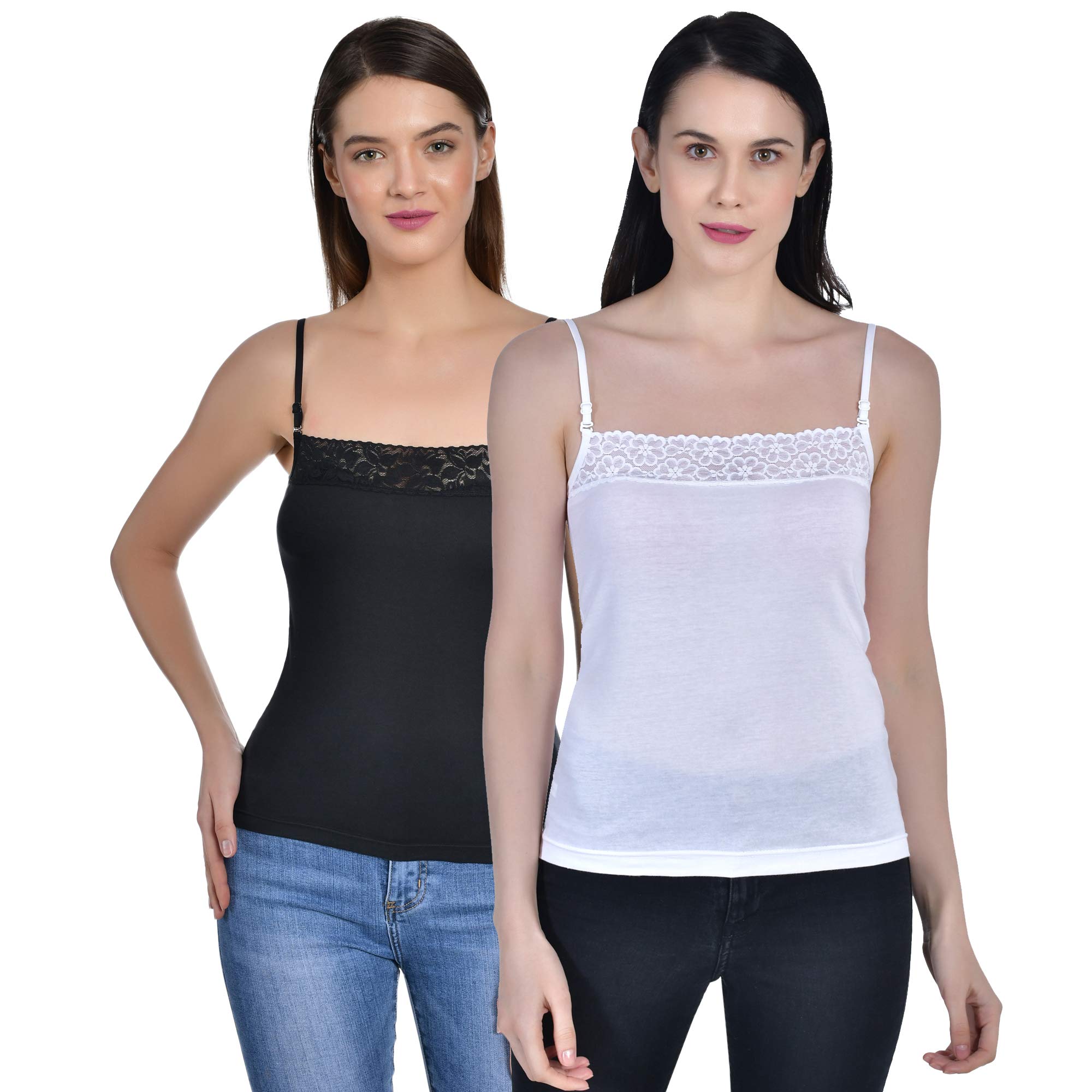 aimly Women's Cotton Lace Spaghetti Slip Camisol Pack of 2-picture-47