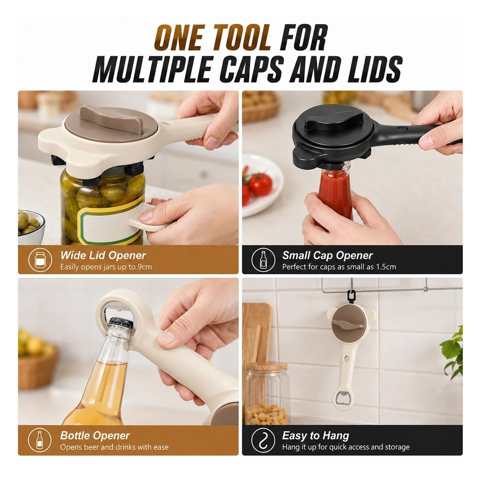 Apribottiglie Multifunzionale 4 In 1 Apri Coperchio Regolabile A 3 Artigli