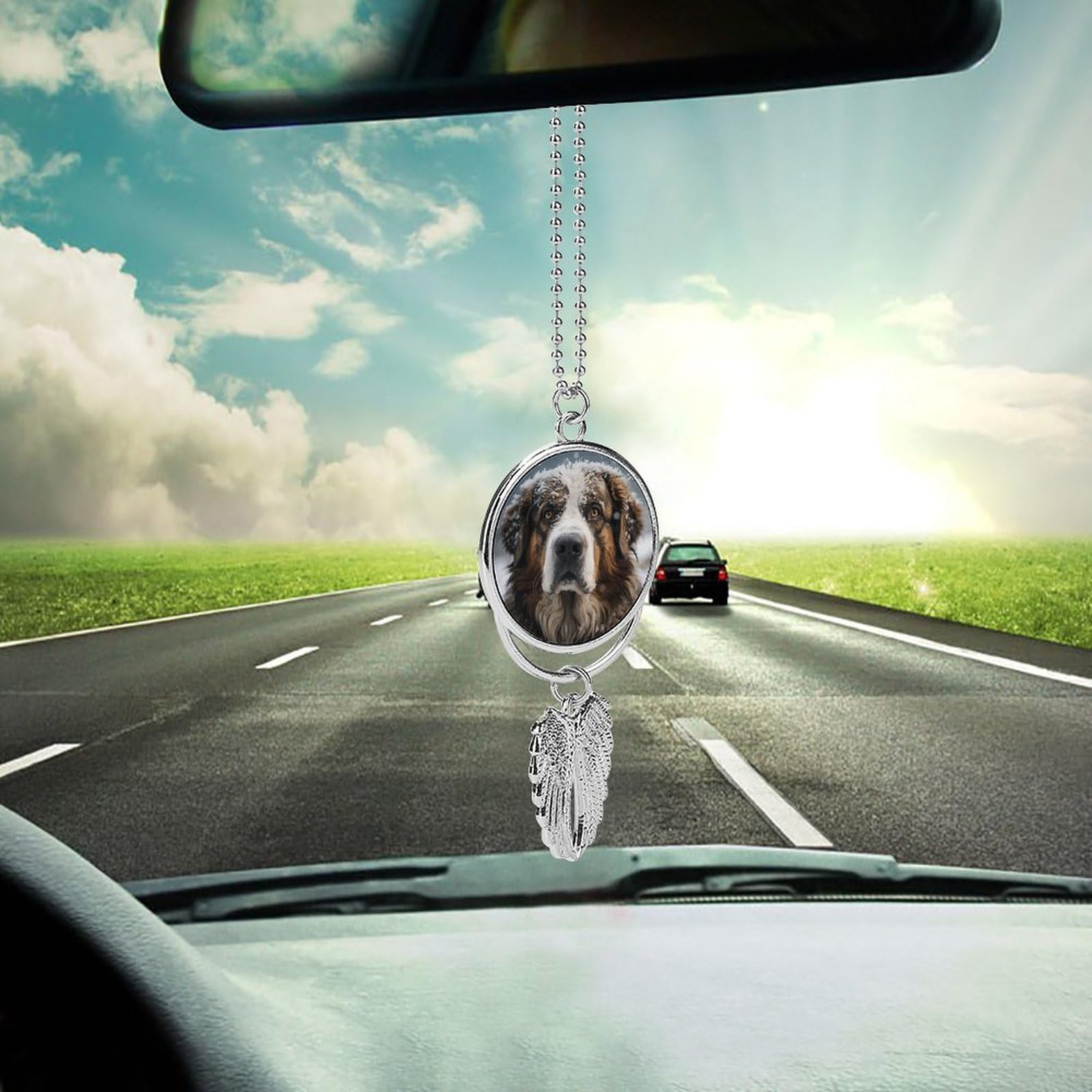 Metal Car Pendant Charms Snow on Dog's Head Car Rear View Mirror Charms Angel Wing Auto Rearview Mirror Hanging Interior Ornament Pendant Car Accessories for Women Men Car Interior Decor