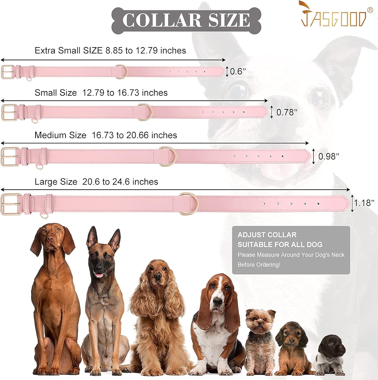 JASGOOD Leather Dog Collar for Small Medium Large Dog Adjustable Soft Breathable Leather Padded Puppy Collar Heavy Duty Waterproof Classic Dog Pet Collar, Pink, S 5 715t 78dZwS. AC SL1500