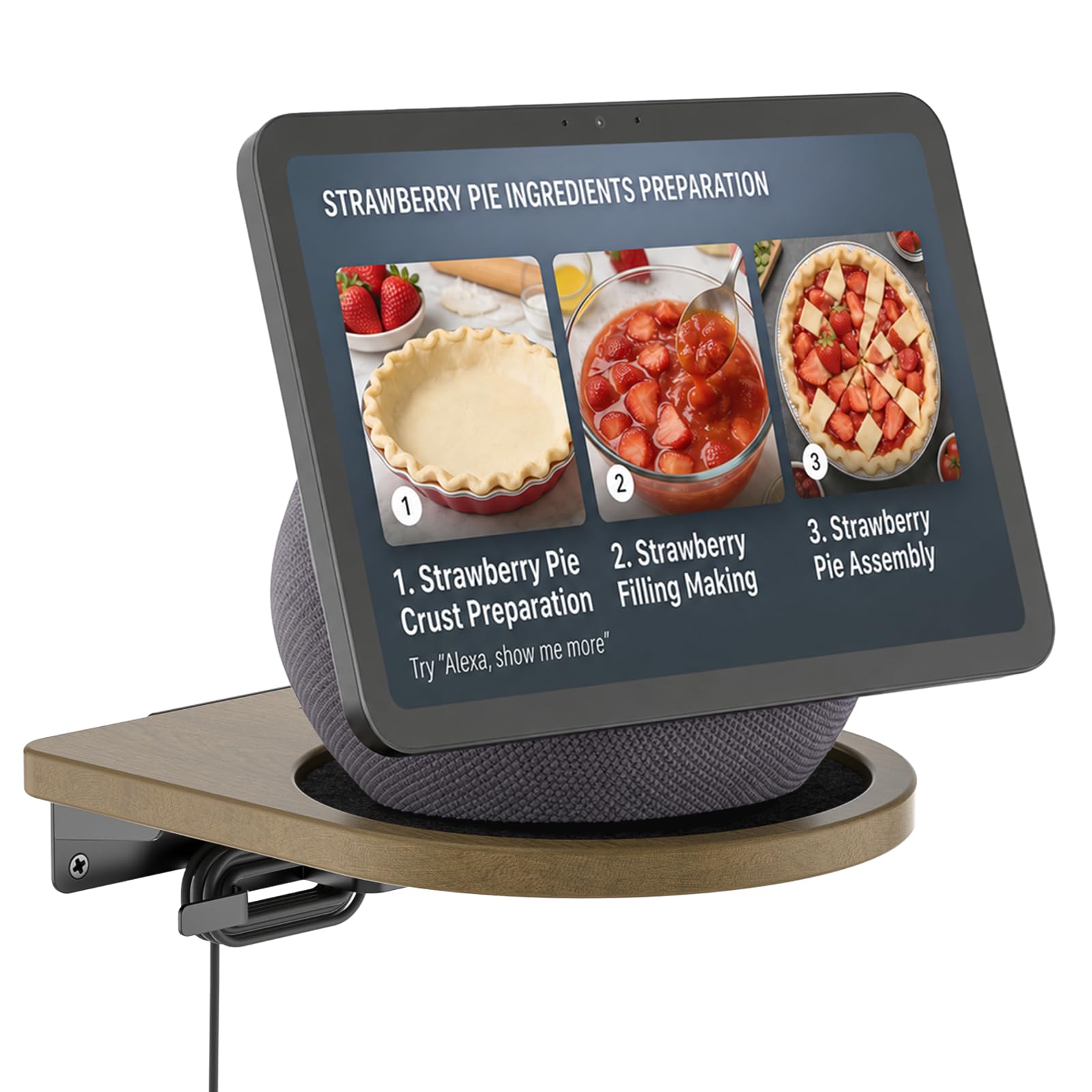 Estantería de pared de madera para Echo Show 11/Echo Show 8 de 4ª generación/Echo Show 10 3ª generación, soporte de pared inteligente con gestión de cables, soporta hasta 6,8 kg