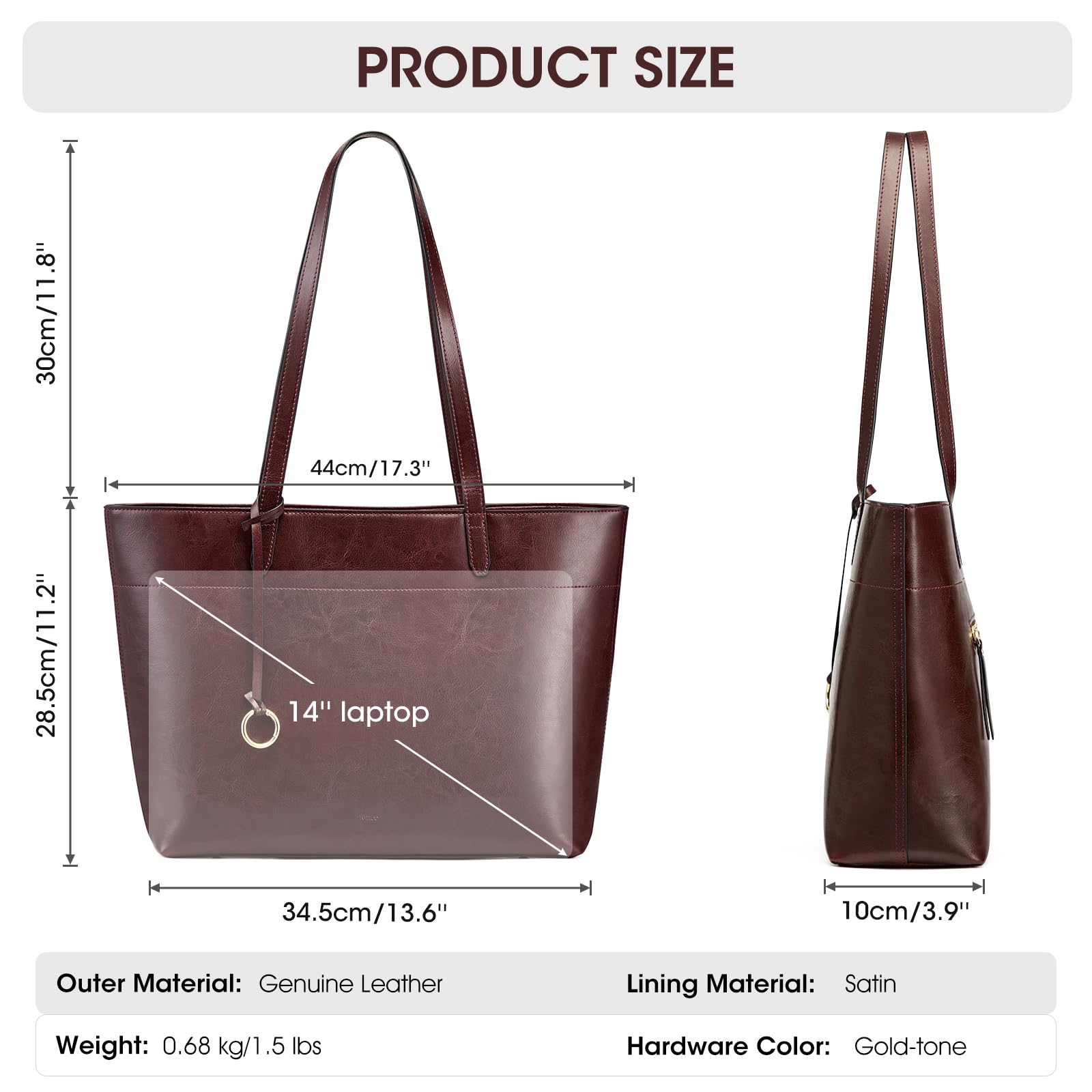 Kattee Bolso de mano vintage de piel auténtica para mujer, grande, con compartimento con cremallera, bolsos de viaje