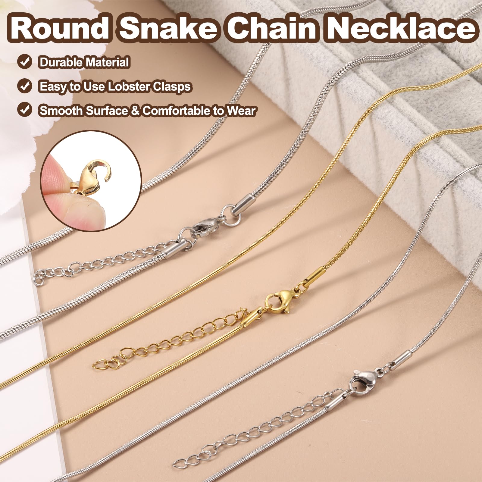 PATIKIL Collana a catena a serpente, sottile, rotonda, in acciaio inossidabile, con chiusura a moschettone, per uomini e donne, gioielli fai da te, regalo