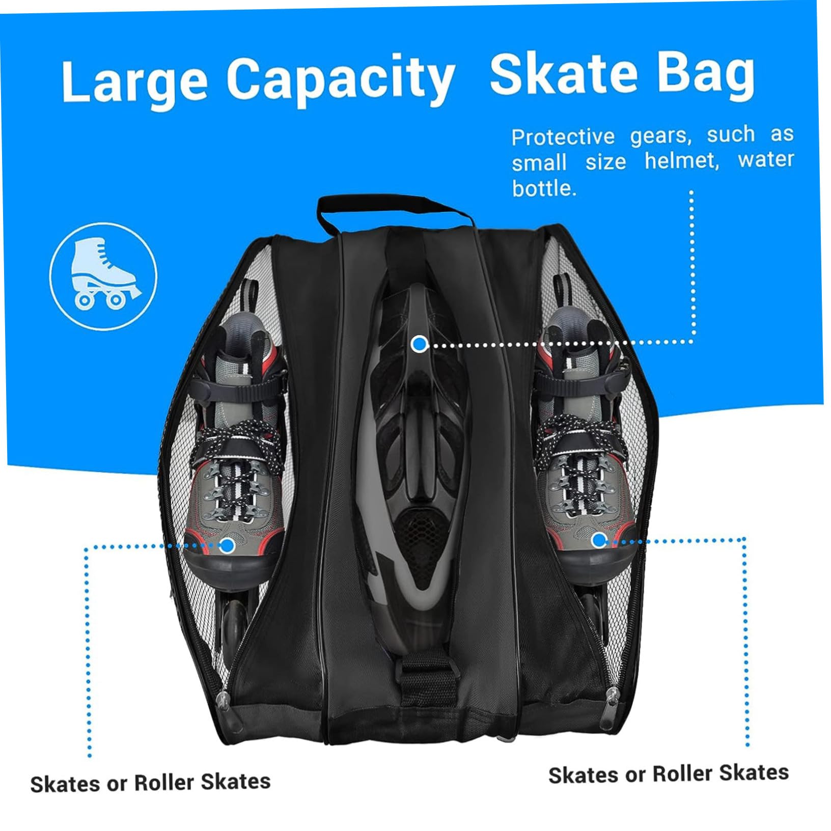 Mikikit Borsa Per Pattini a Rotelle Cerniera 2 Pezzi, Resistente e Traspirante, Custodia Porta Pattini e Scarpe Da Skate Per Trasporto e Protezione Sport All’aperto