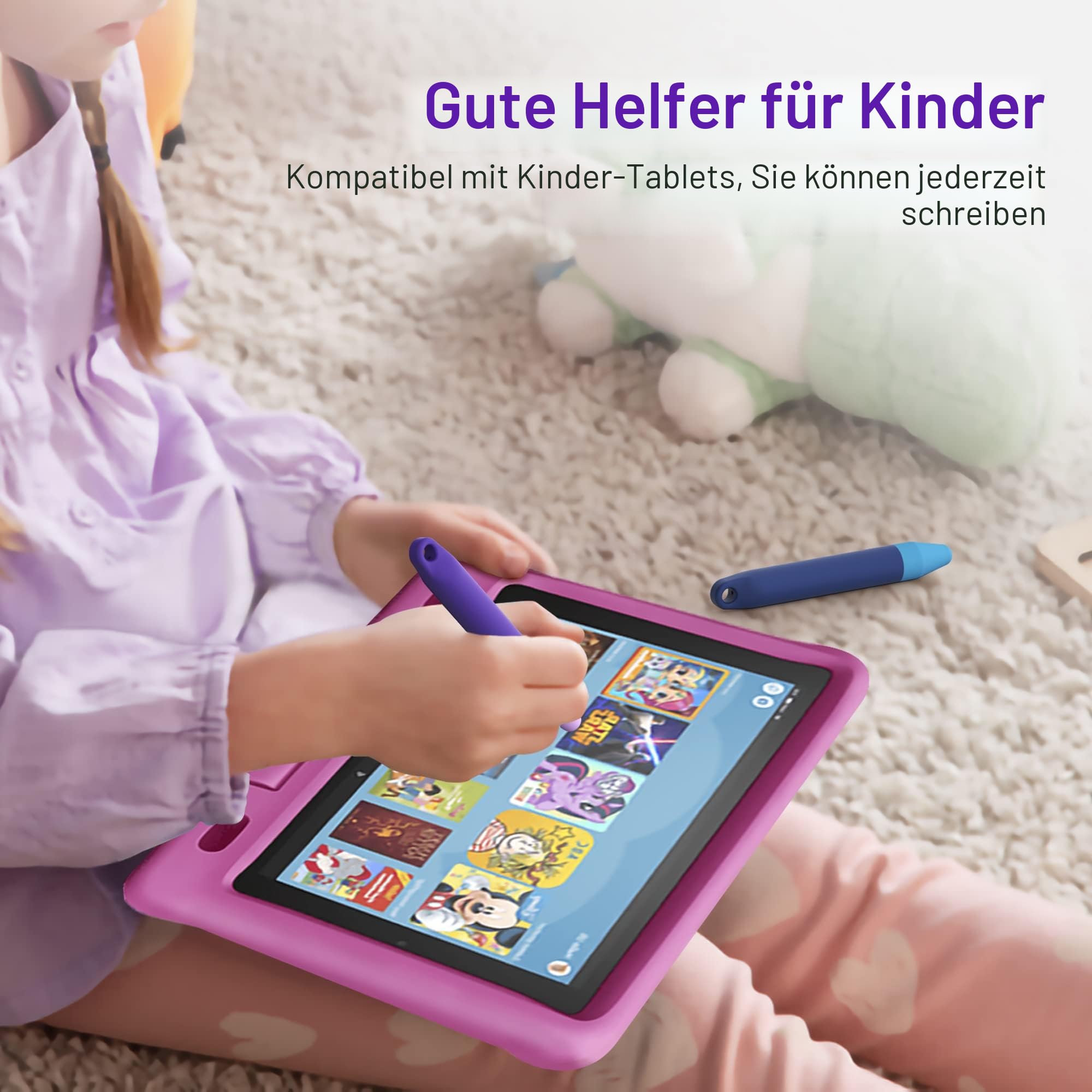 Kinderfreundliche Stylus-Stifte für Touchscreens, 2 Stück, Violett-Blauer Eingabestift, Universeller Kapazitiver Stift, Kompatibel Mit Kindle, iPad, iPhone