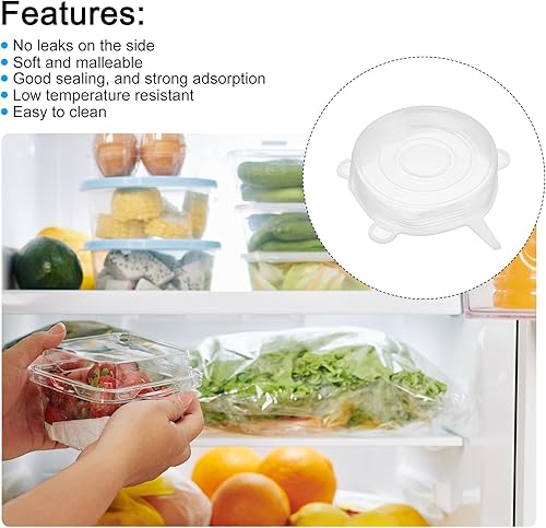 Miniatura 5 de uxcell Tapas elásticas de silicona, paquete de 6 tapas redondas de 3.74 pulgadas, tapas de silicona reutilizables para tazas, tazones y cubiertas de