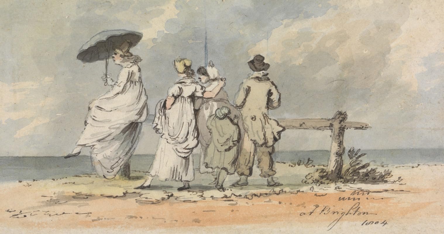 At Brighton 1804; Trzy kobiety dziecko i mężczyzna patrzące w morze (1804) plakat druk autorstwa Johna Nixona (24 x 36)