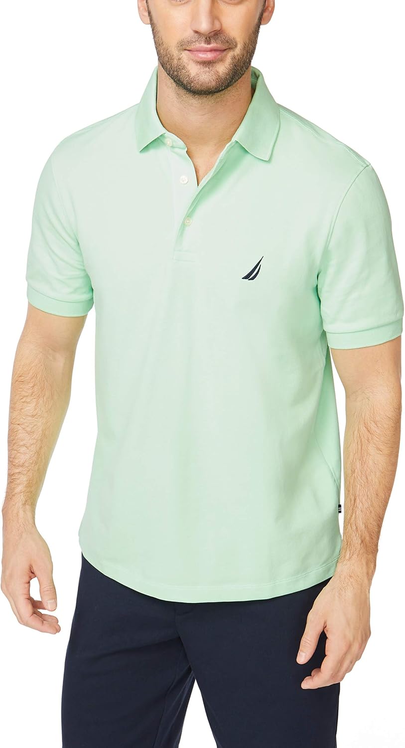 Nautica Mens Short Sleeve Solid Stretch Cotton Pique Polo Shirt