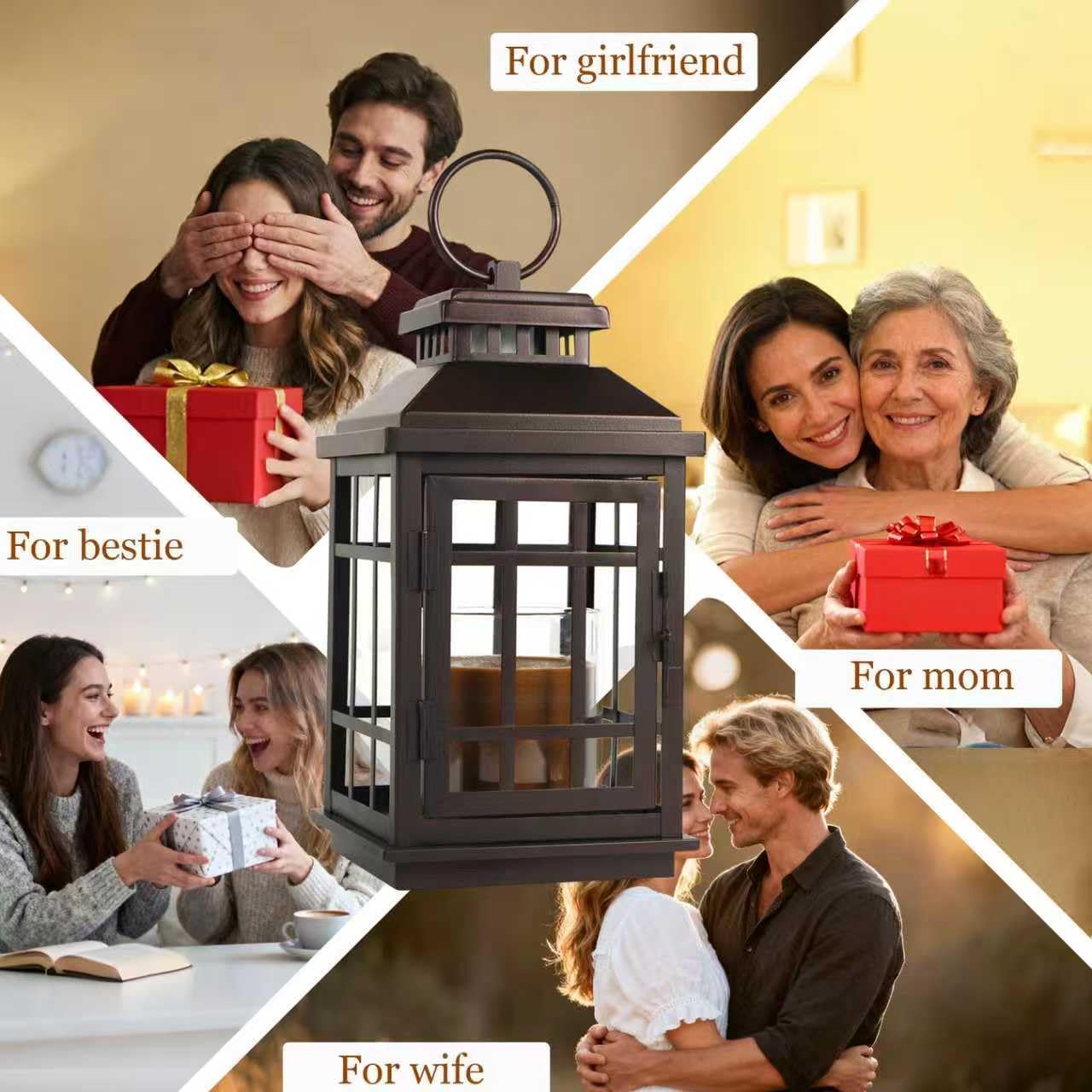 Candle Warmer Lamp with Timer, Farmhouse Enclosed Lantern Style for Jar Candles Under 4" in Diameter, Dimmable Auto Shut-Off Flameless Lamp, Housewarming Gift with 2 Bulbs (Coffee Gold & Black)