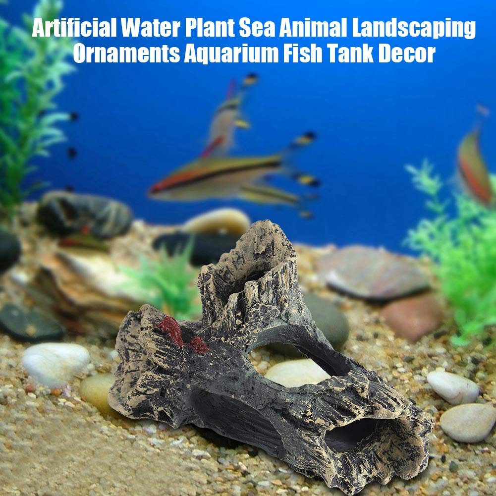 Arredo Acquario Resina | Ornamento Tronco Artificiale con Grotta per Decorazione Paesaggi Acquatici Naturali | Atossico e Sicuro per Pesci - Dimensioni 15x10x8 cm