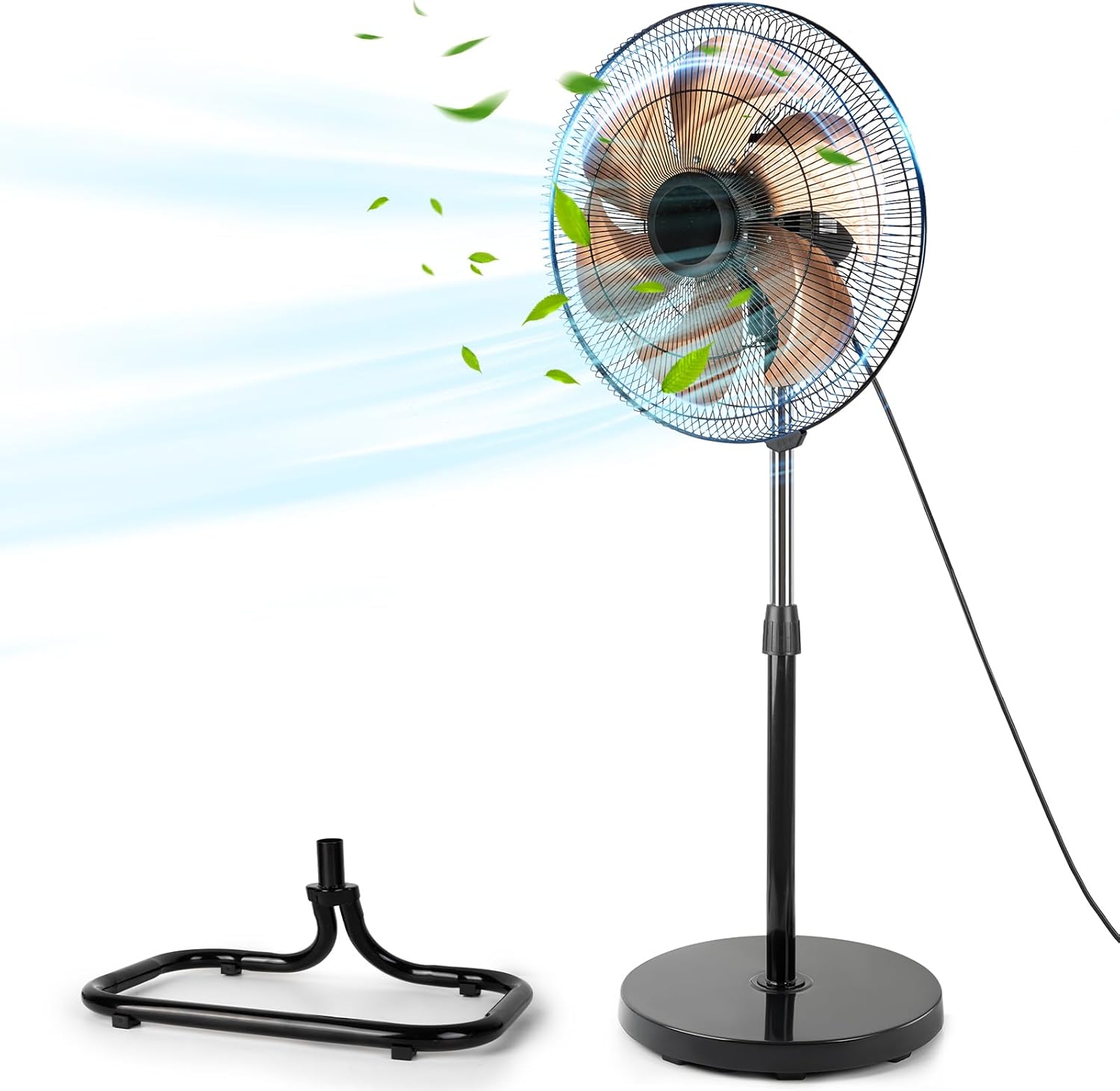 BEESTAR 18 Inch Oscillation Pedestal Floor Fan,Industrial Standing Fan with DC Motor,Adjustable Height,5 Speed,High Velocity Metal Fan for Industrial, Commercial, Residential, Greenhouse,Black
