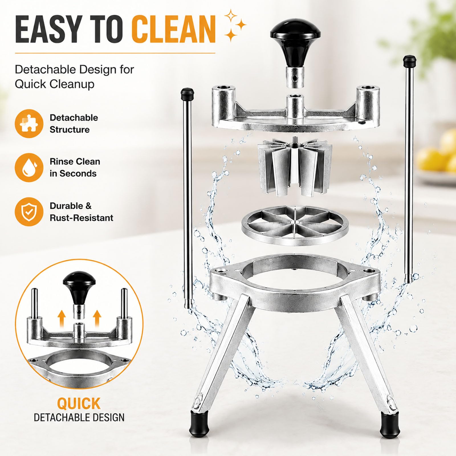 Cortador de limón de acero inoxidable, máquina cortadora de verduras resistente, en forma de V para frutas, corta de 4 a 12 secciones, perfecto para limones y naranjas