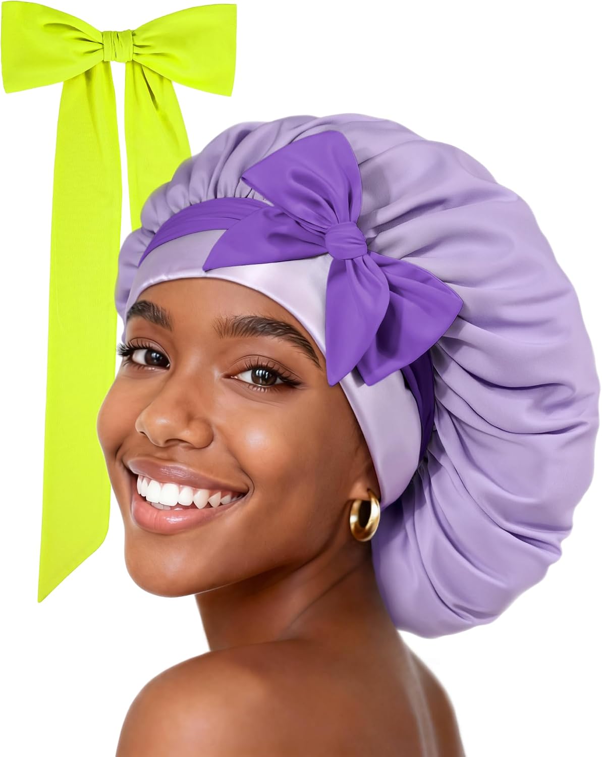 Fittia Silk Satin Large Bonnet Sleeping: Adjustable XL for Long Curly Braid Sleeping, Tie with Single-Layer Breathable