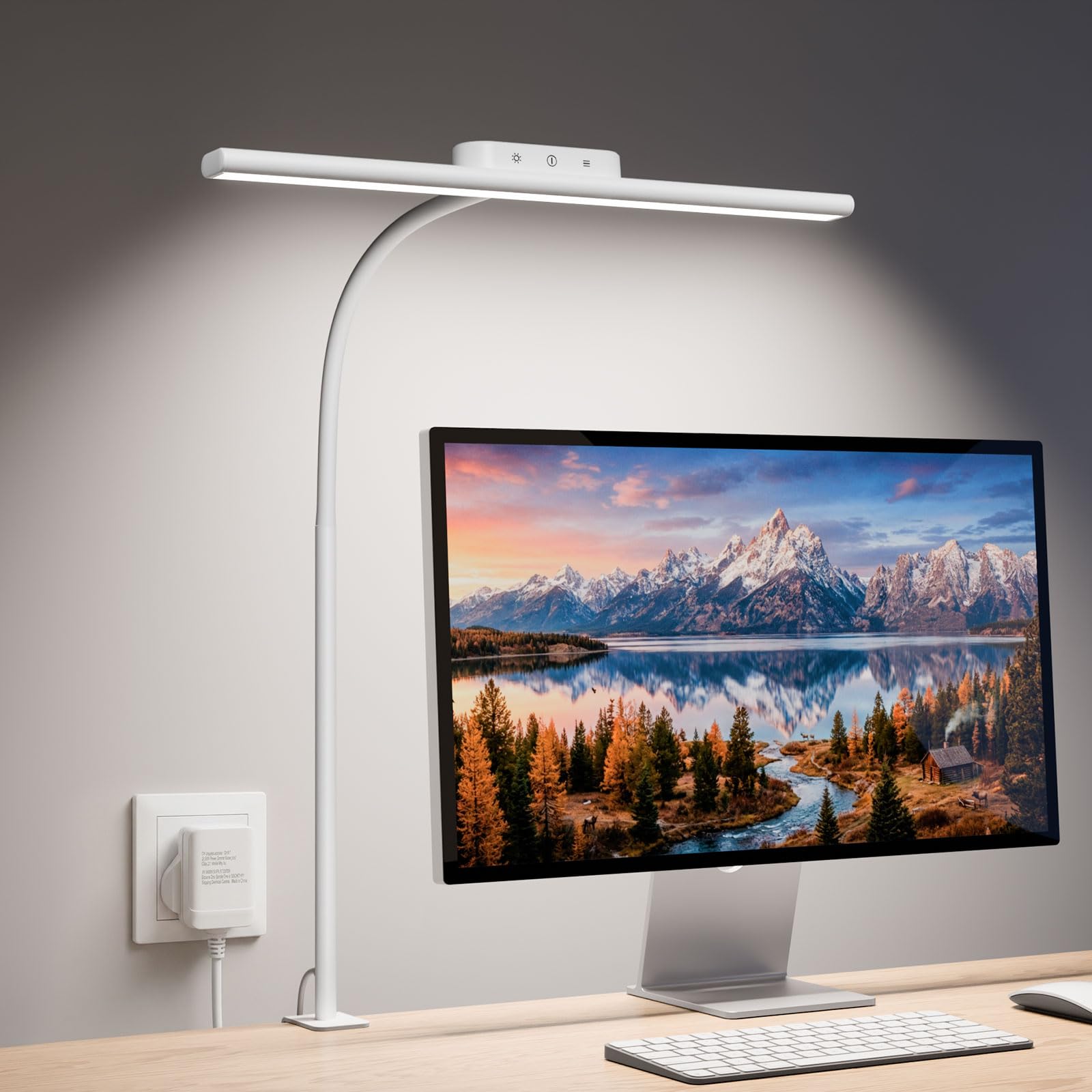 Lepro LED Desk Lamp with Clamp, Eye-Caring Desk Light, 750lm, 5 Brightness Levels & 5 Colour Modes, Flexible Office Lamp for Monitor, Reading, Crafts, Nails, School, Adapter Included, White