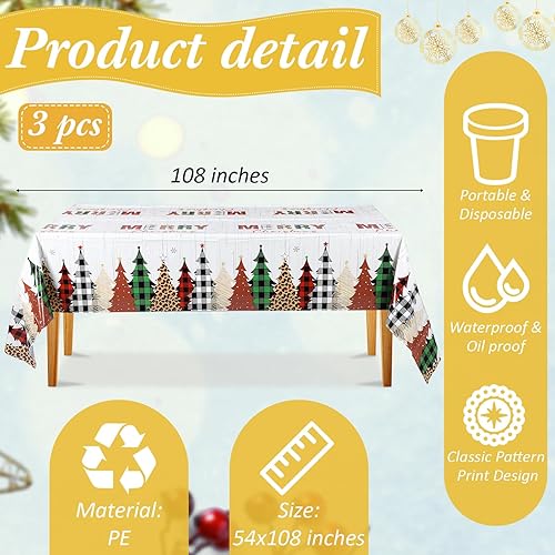 Miniatura 2 de Mantel de plástico con texto en inglés "Merry Christmas", mantel rectangular de Navidad a cuadros, para decoración de cumpleaños, 54 x 108 pulgadas