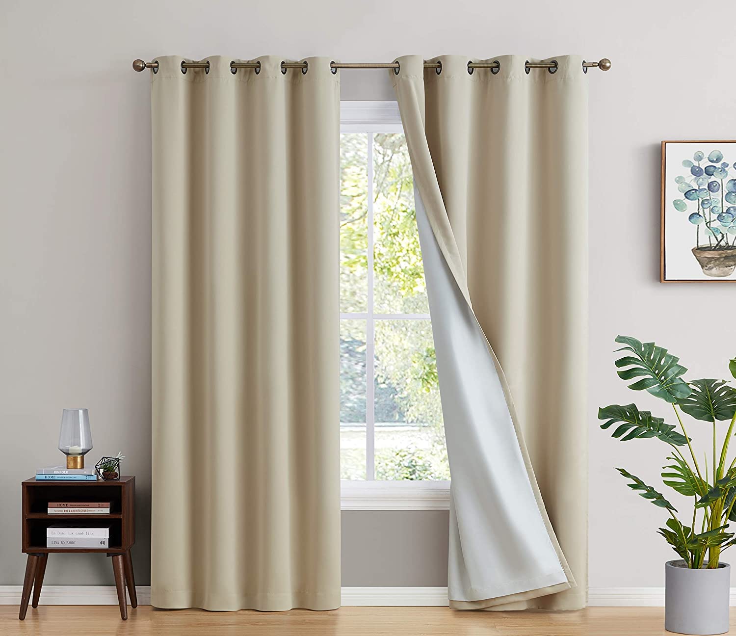 BFAM Store Thermal Insulated 100% Blackout Curtains for Bedroom with White Liner, Double Layer Full Room Darkening Noise Reducing Curtain 2 PC (Beige, 5 FT Long) (B09T92YJ94) Amazon Price History, Amazon Price Tracker