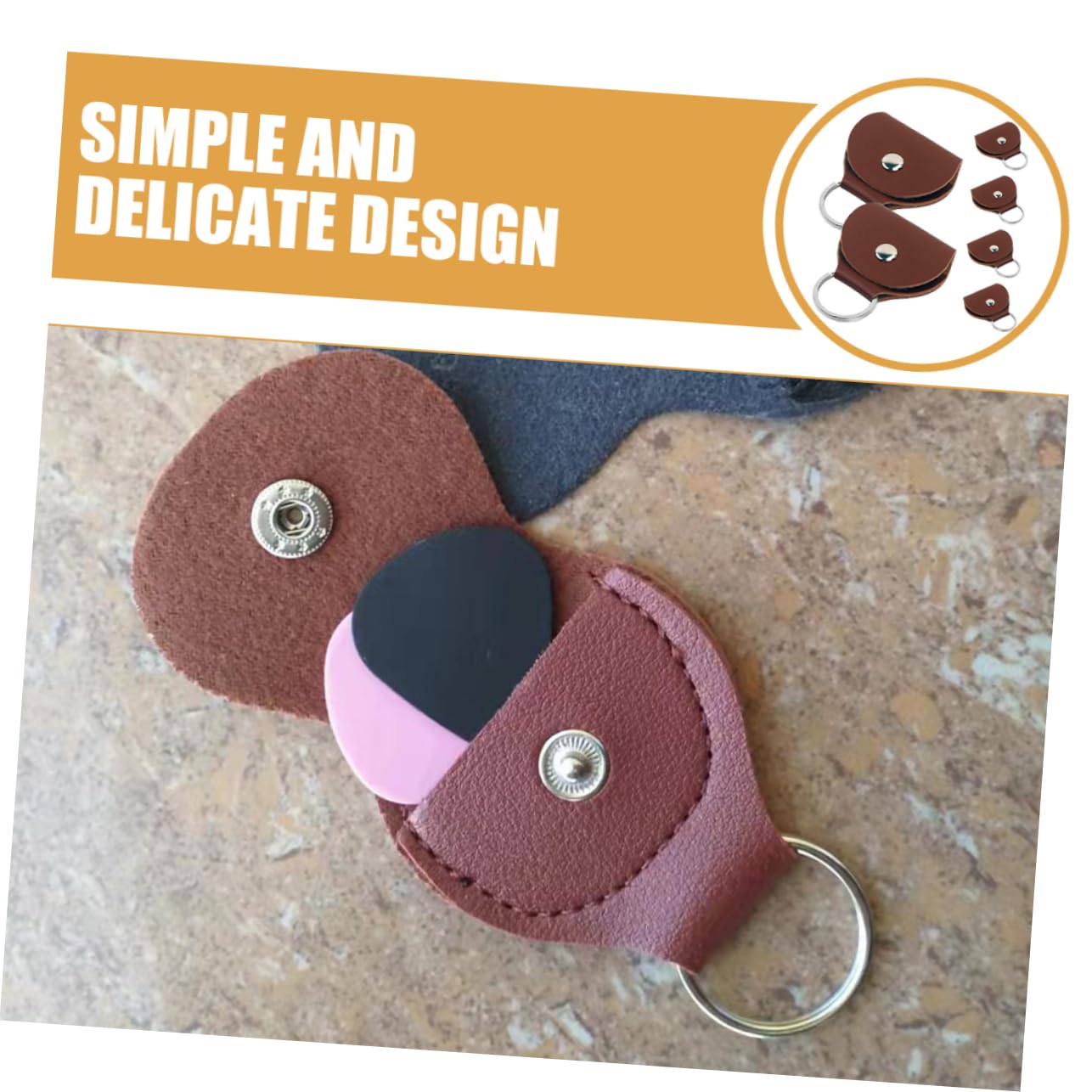 MUELODSIC 6Pcs Portable Guitar Pick Pouch with Keychain Durable PU Leather Guitar Pick Case Lightweight Storage Holder for Guitar Picks for Travel Outdoor Use