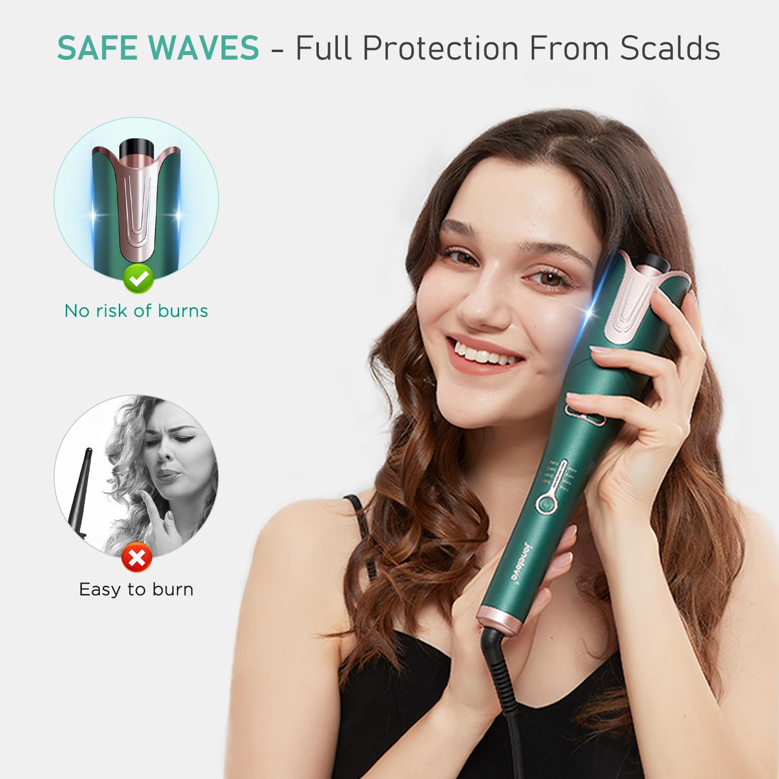 janelove Boucleur Automatique - 25mm Fer a Boucler Cheveux avec 4 Températures Réglable, Fer à Friser Automatique Ceramic Curling Iron pour Long Cheveux - Vert