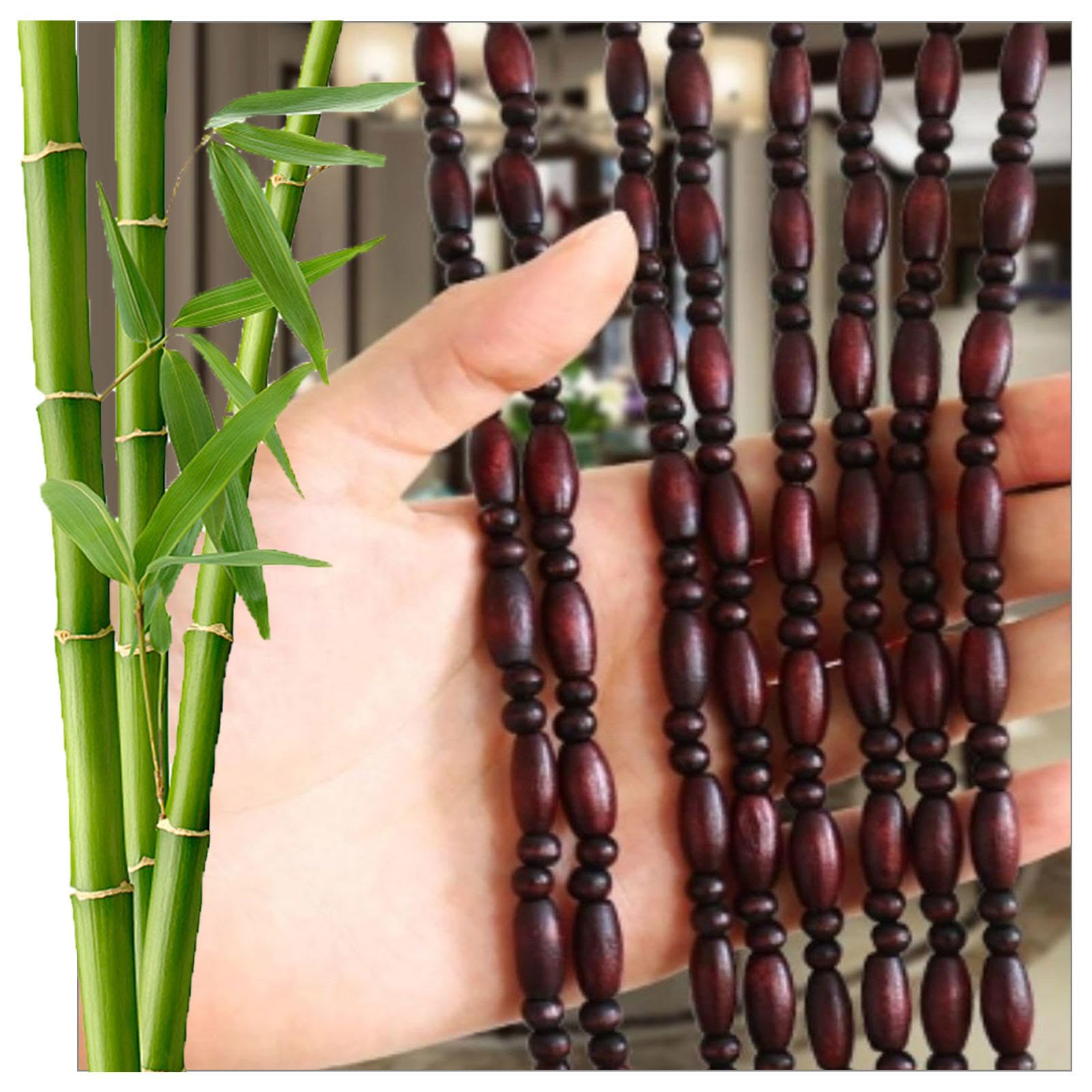 Rideau De Perles en Bois,Rideau De Porte en Perles en Bois,Rideau en Bambou Naturel Suspendus,Rideau De Porte Anti-mouches,Panneaux Décoratifs Séparation Pour Porche Terrasse,70strands-140x230cm