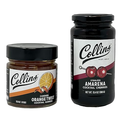 Miniatura 2 de Collins - Cerezas de amarena de naranja confitada y Collins en jarabe con posavasos de 4 unidades de cortesía  Adornos de primera calidad para