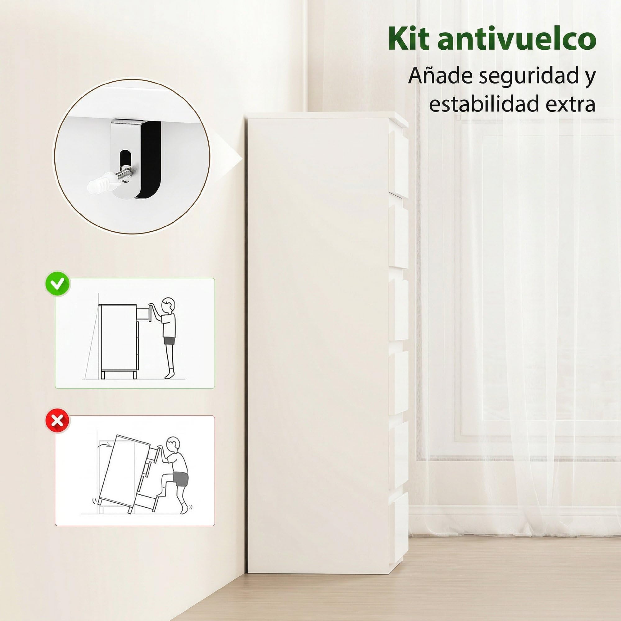 HOMCOM Cómoda 6 Cajones Dormitorio Estrecha 40x35x109 cm Blanco Brillo | Sinfonier, Ahorro Espacio, Cajonera para Sala de Estar, Comedor, Entrada